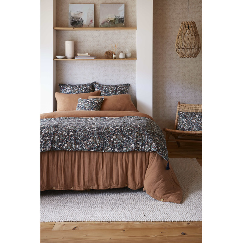 Cotton gauze bedspread or end-of-bed throw L'EFFET PAPILLON Blue