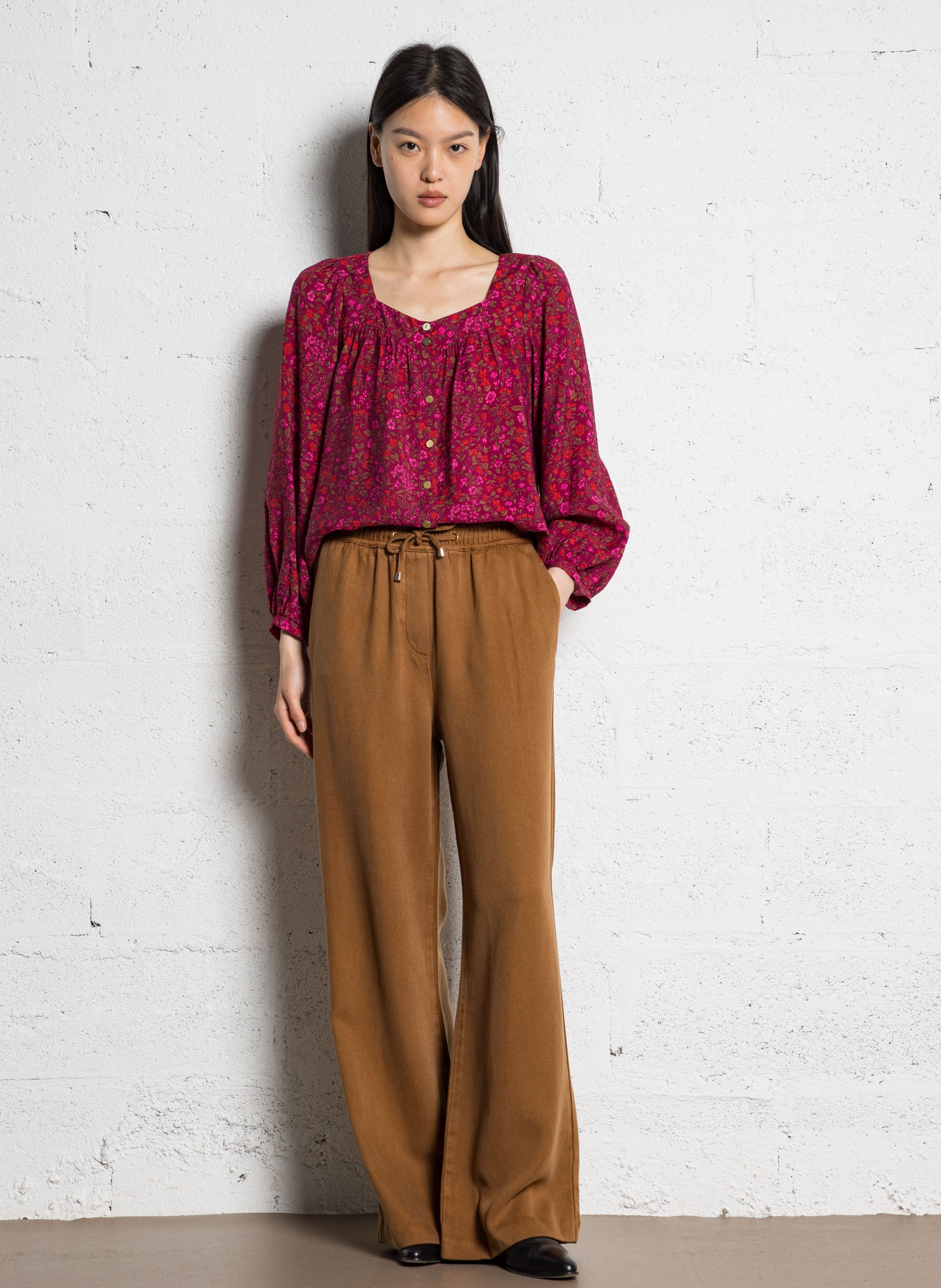 Square Neck Flowy Blouse I CODE Pink