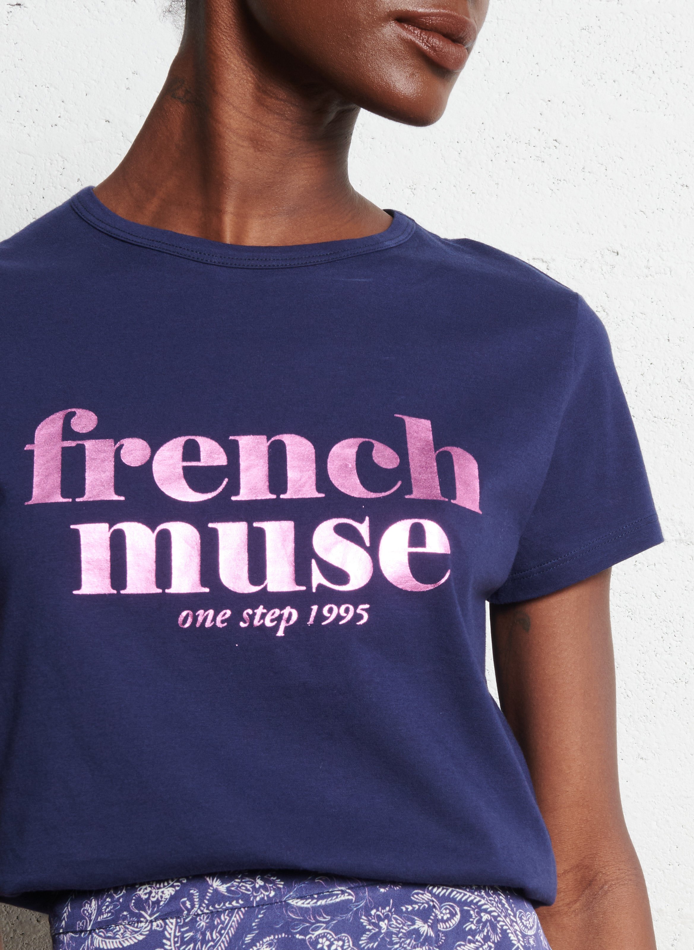 Straight cotton T-shirt ONE STEP Blue