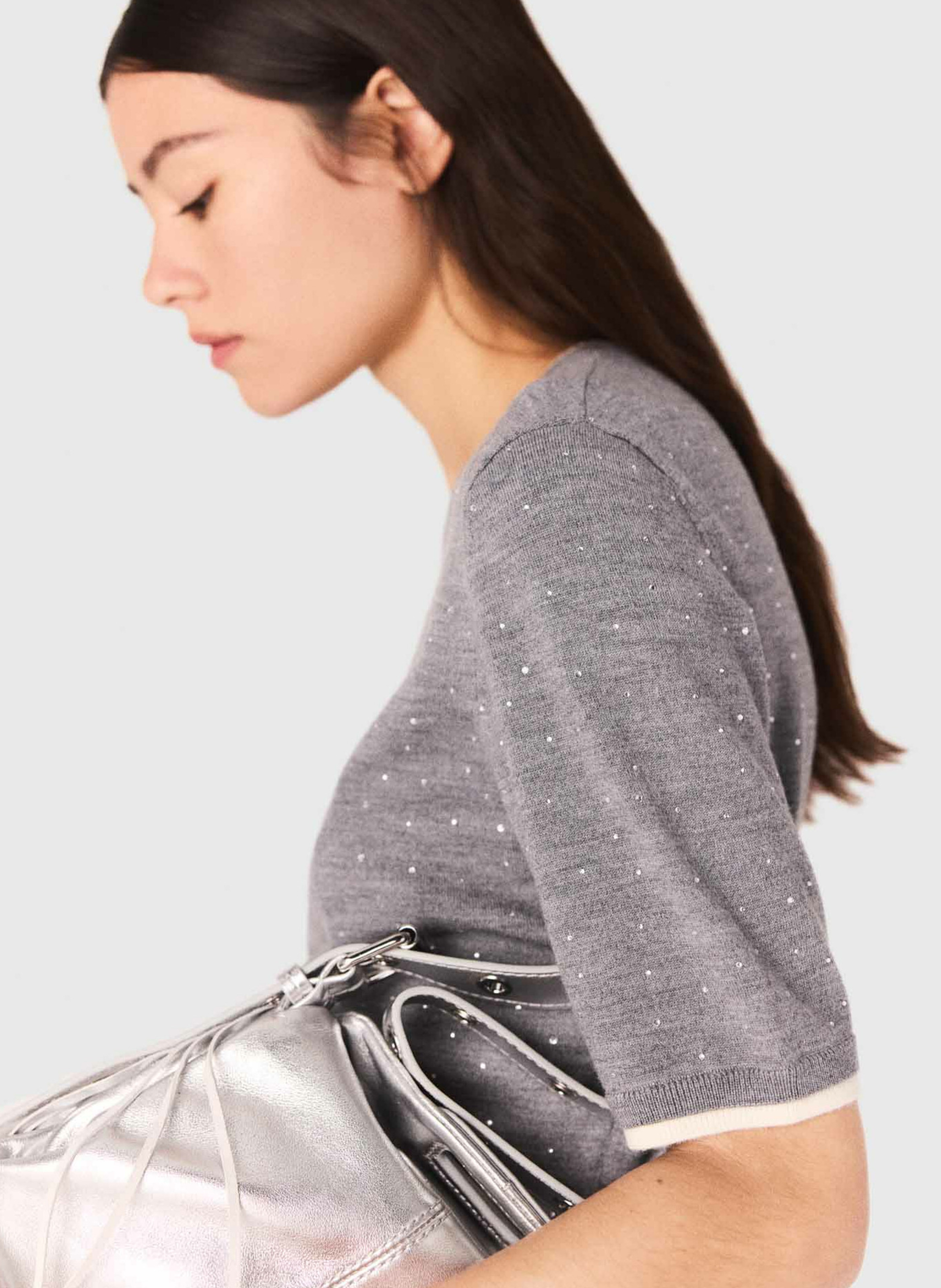 Pull col rond en laine mélangée MAJE Gris