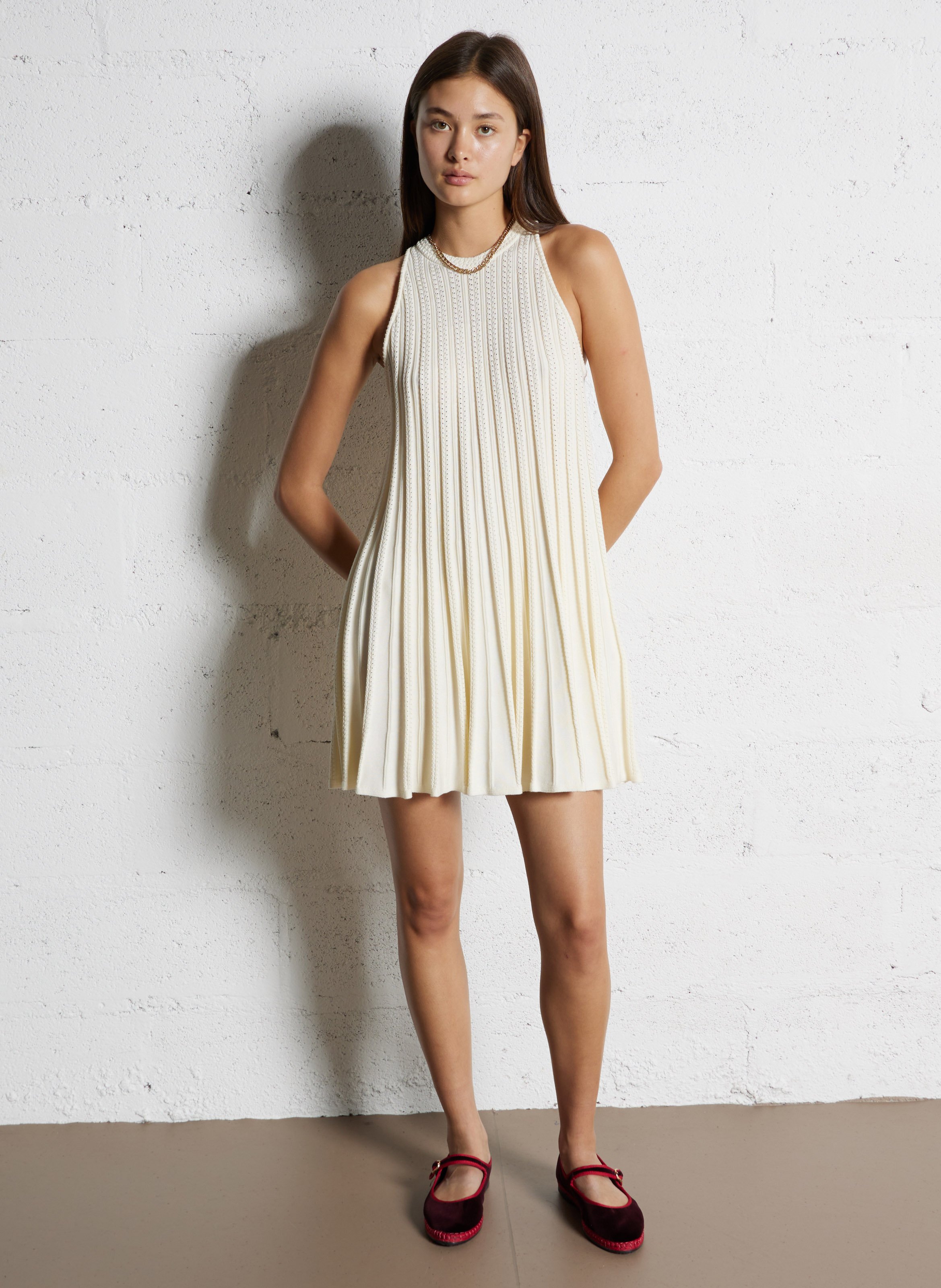 Robe courte col rond en coton mélangé BA&SH Beige