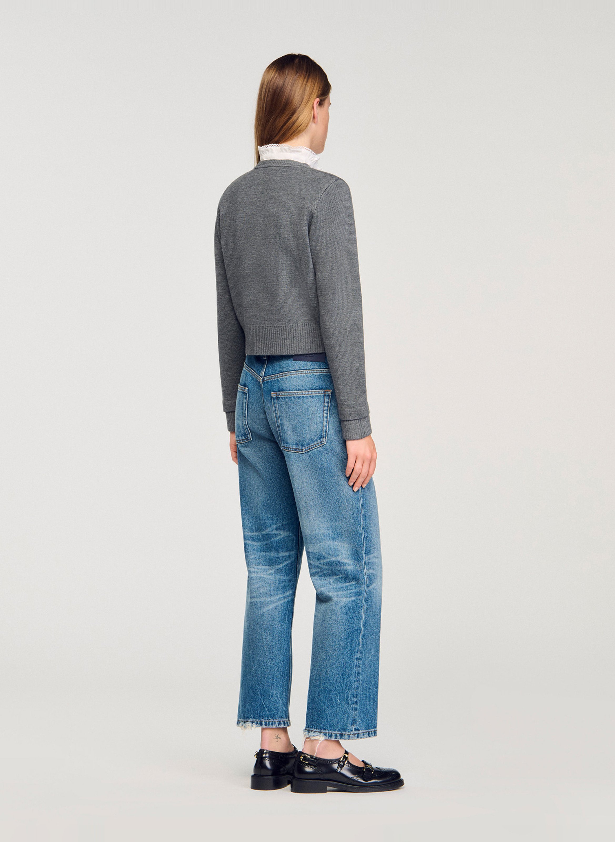 Gilet droit col rond  SANDRO Gris