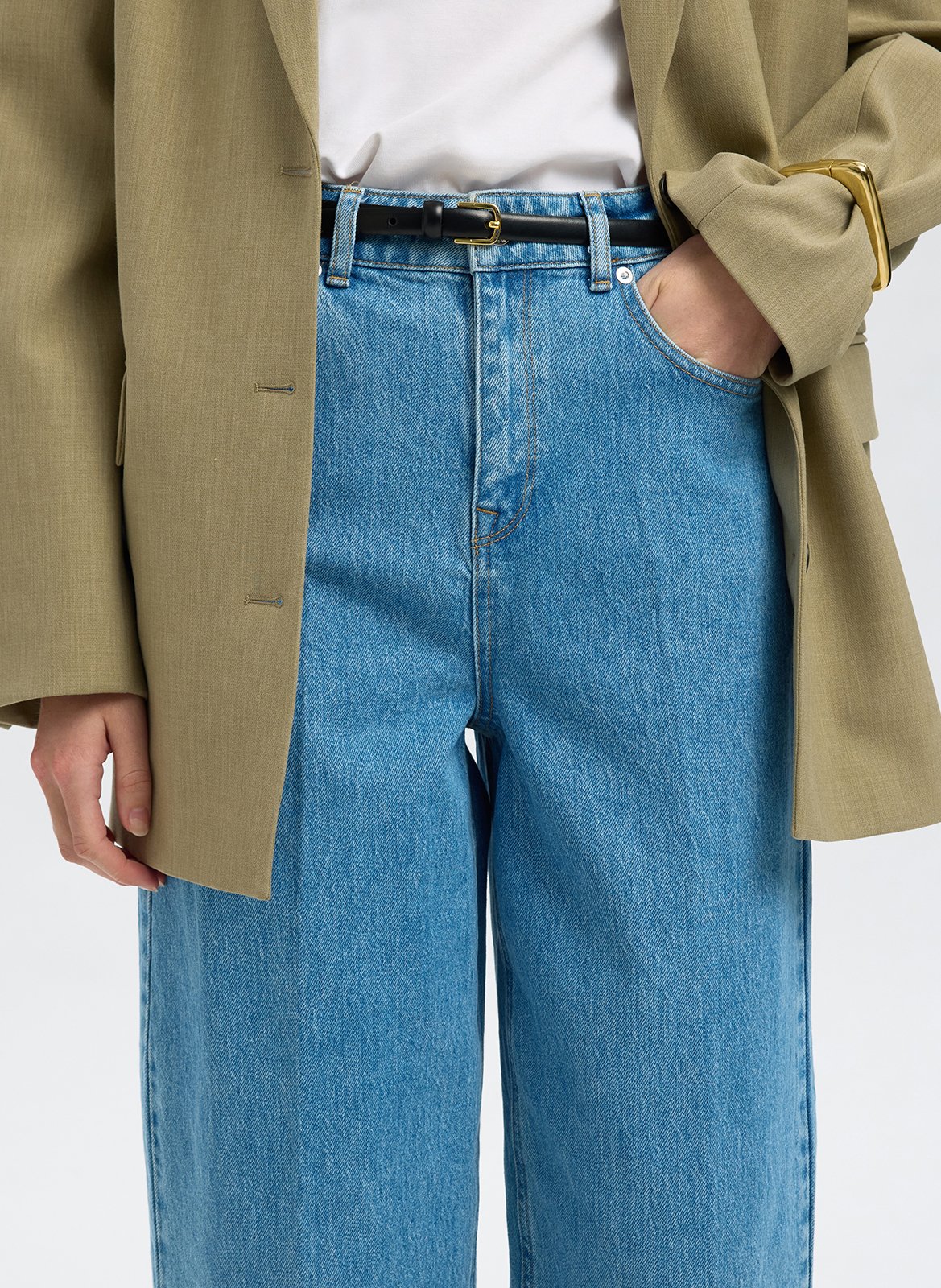 Jean girlfriend en coton bio mélangé SELECTED Bleu