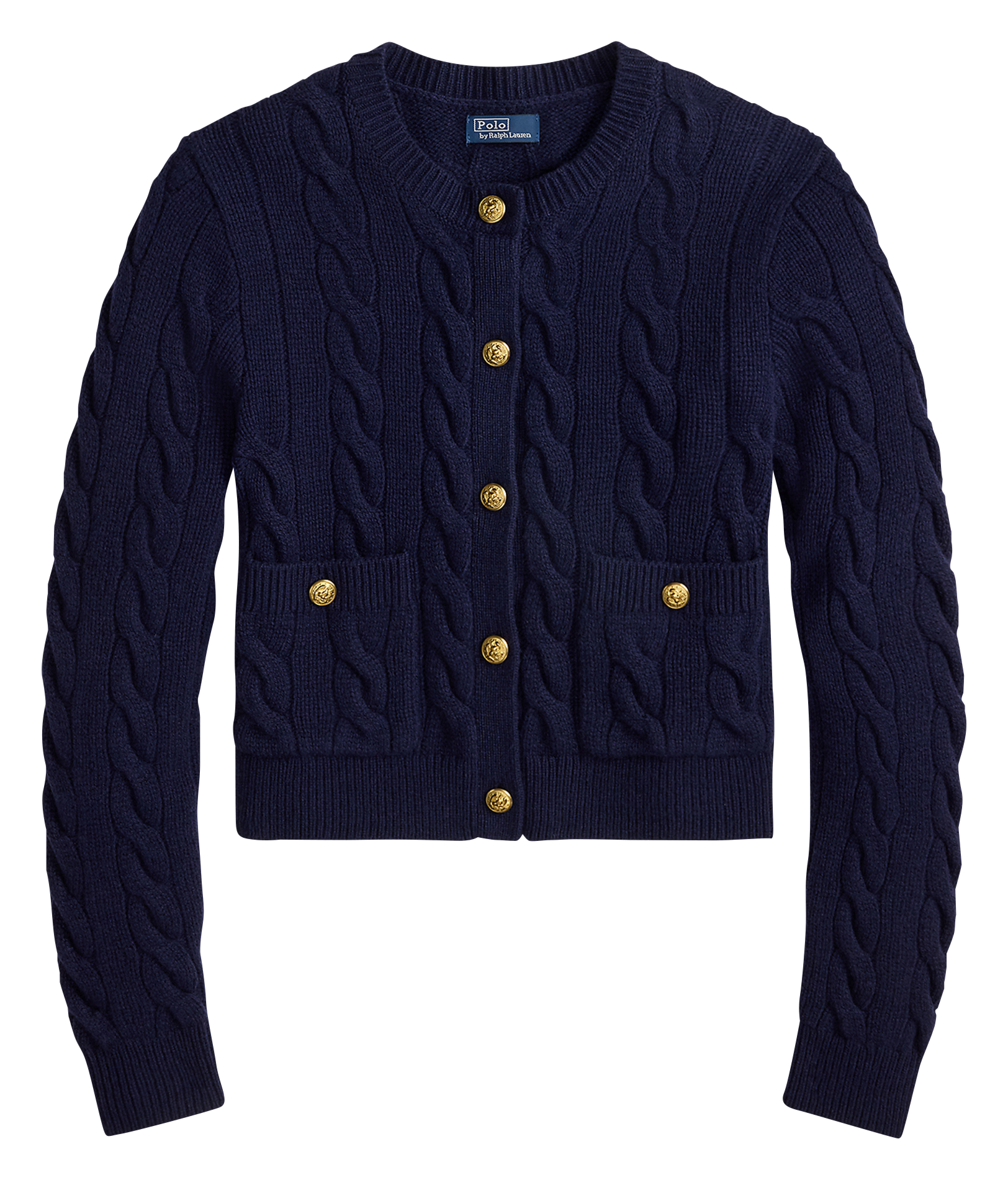 Round-neck mixed-knit cardigan POLO RALPH LAUREN Blue