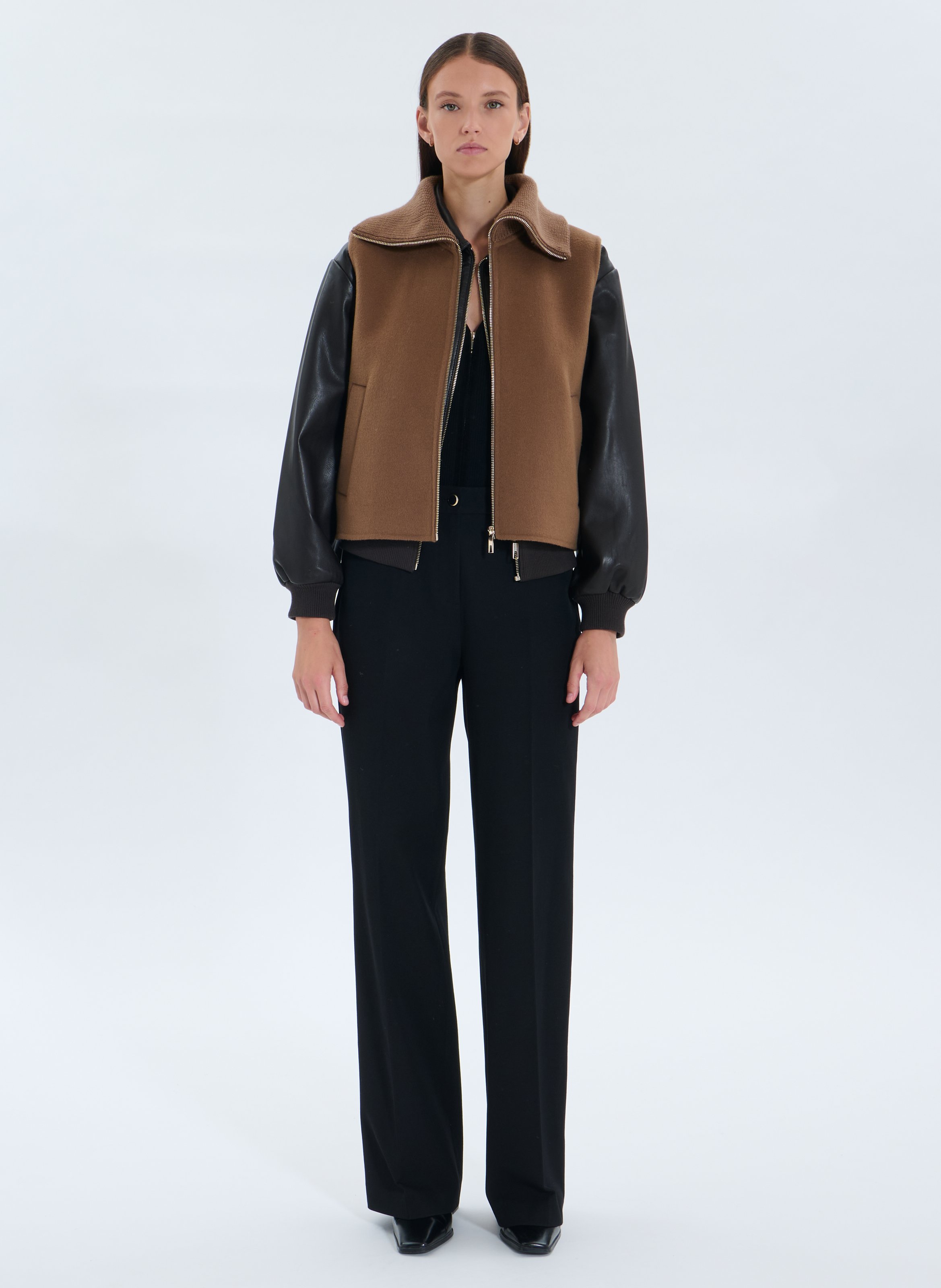 Straight zip-up wool blend vest ZAPA Brown