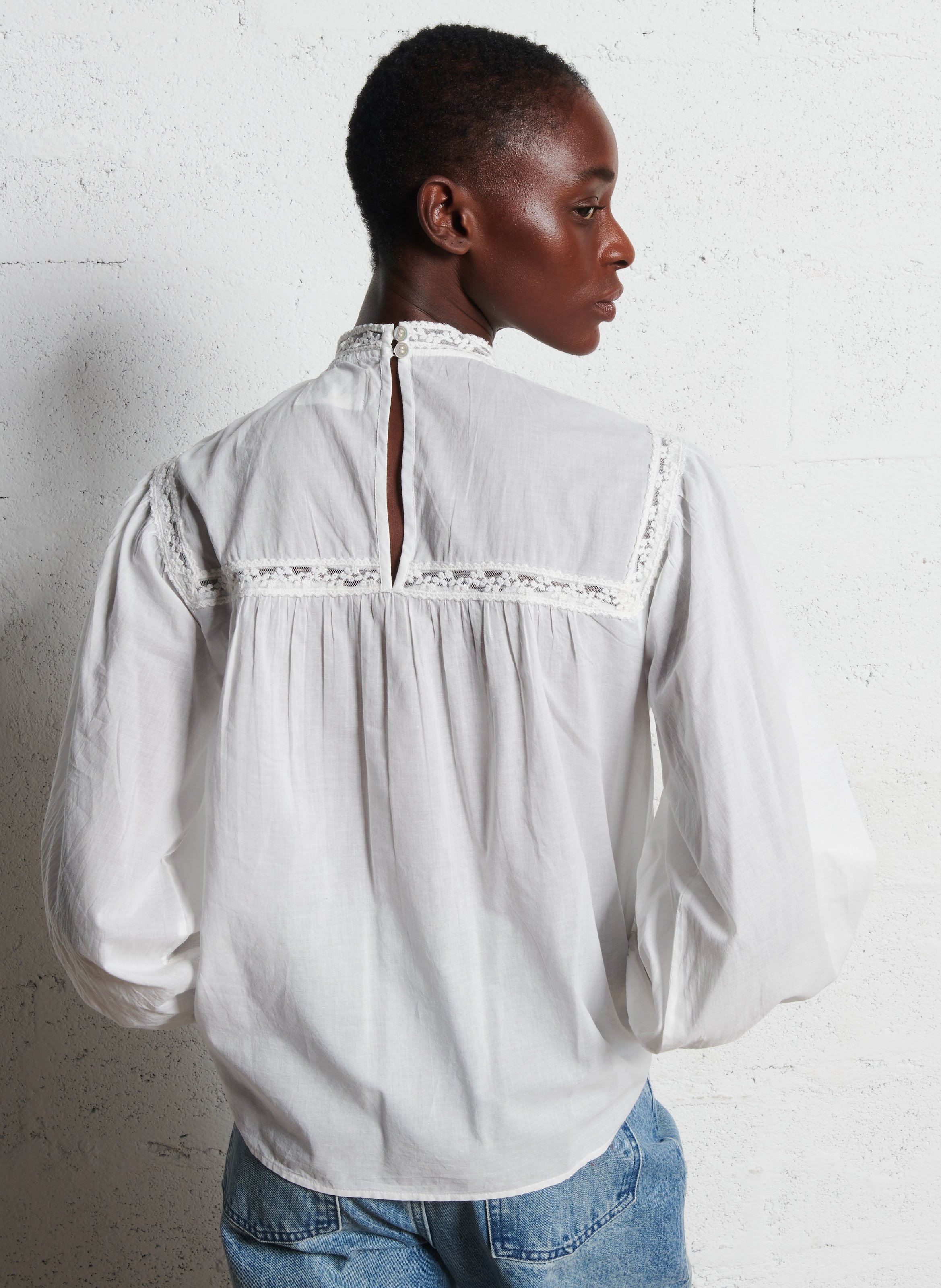 Blouse droite col rond en coton DES PETITS HAUTS Beige