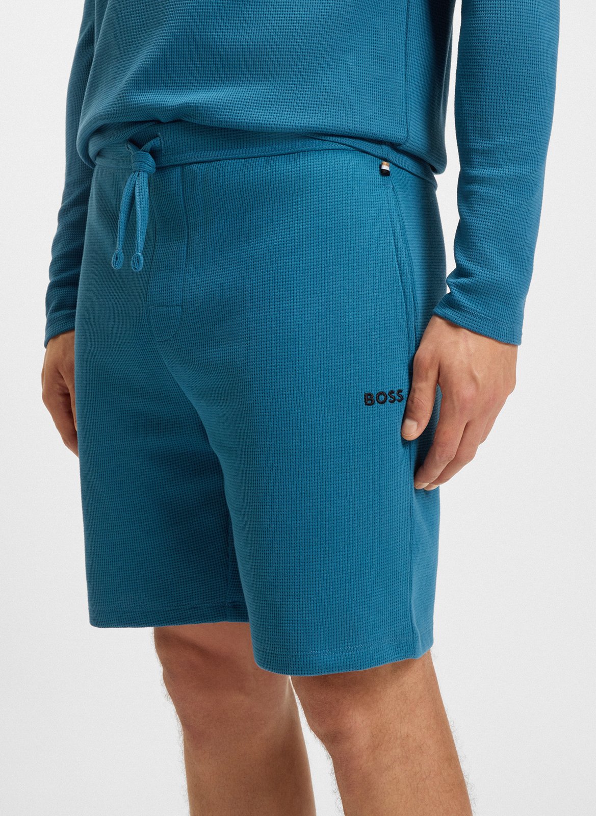 Straight waffle-textured shorts with embroidered logo BOSS Blue