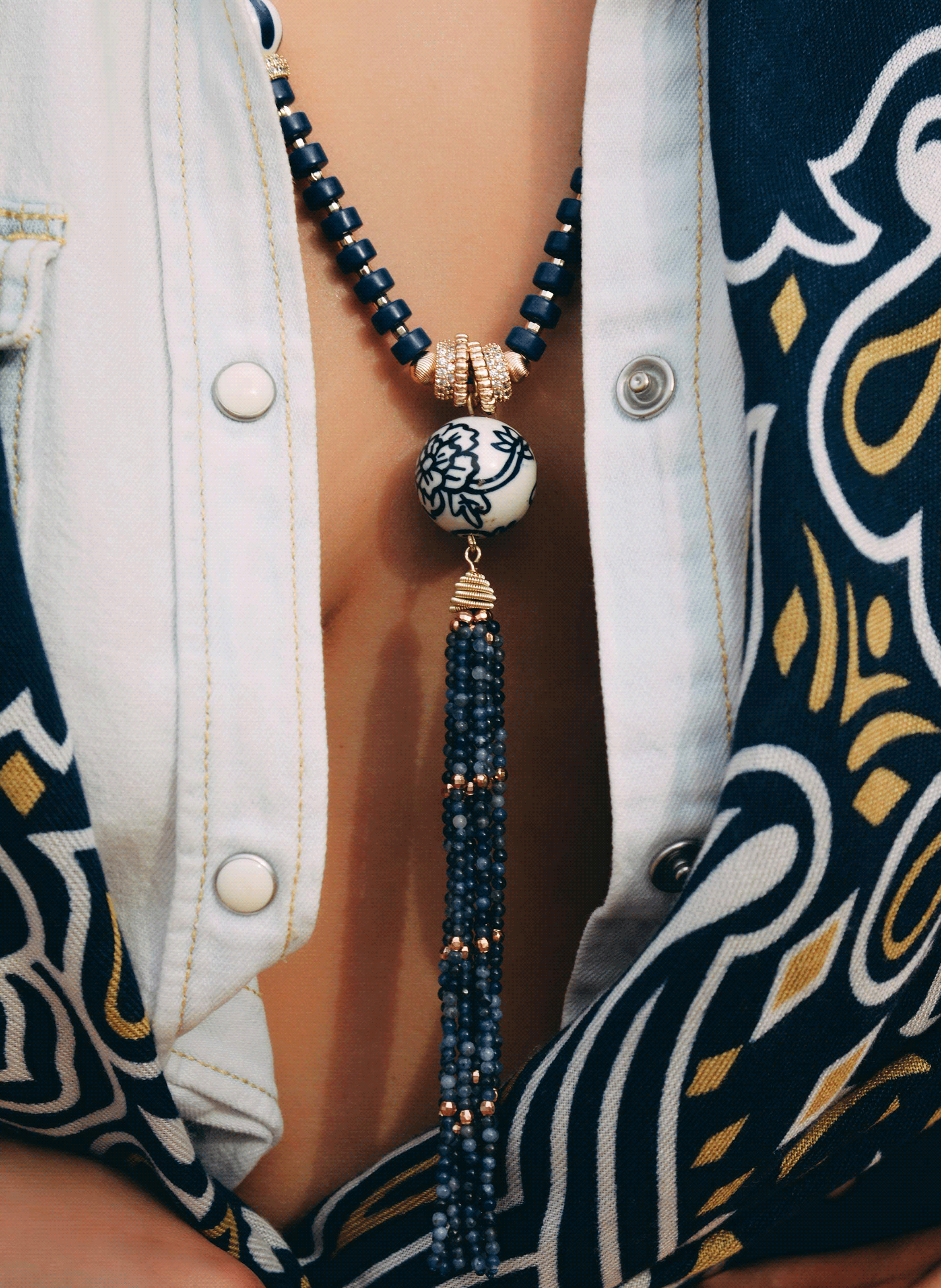 Pearl necklace with pearls and pearl tassel HIPANEMA Blue
