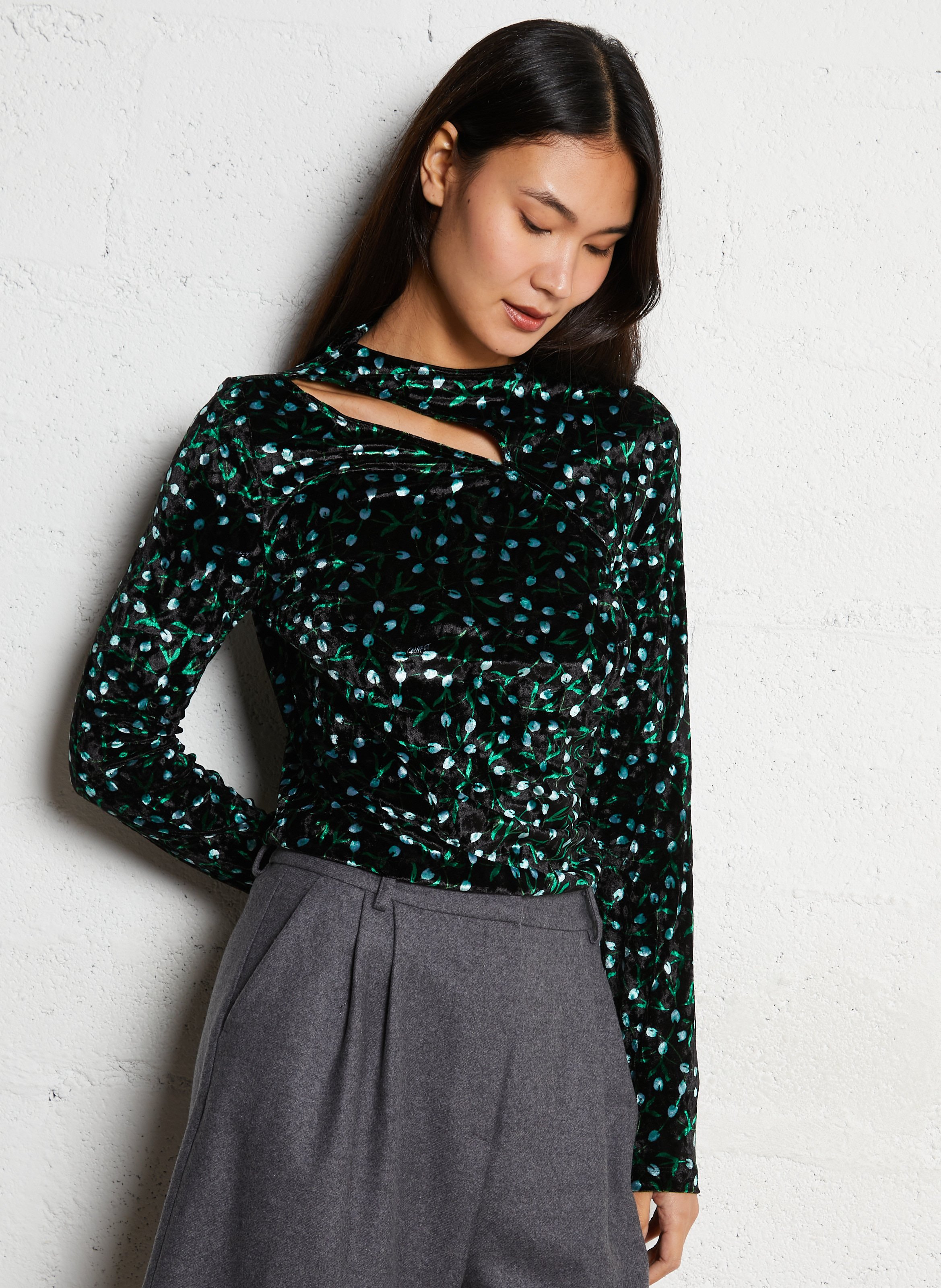 Rechte top met opstaande kraag en print FABIENNE CHAPOT Zwart