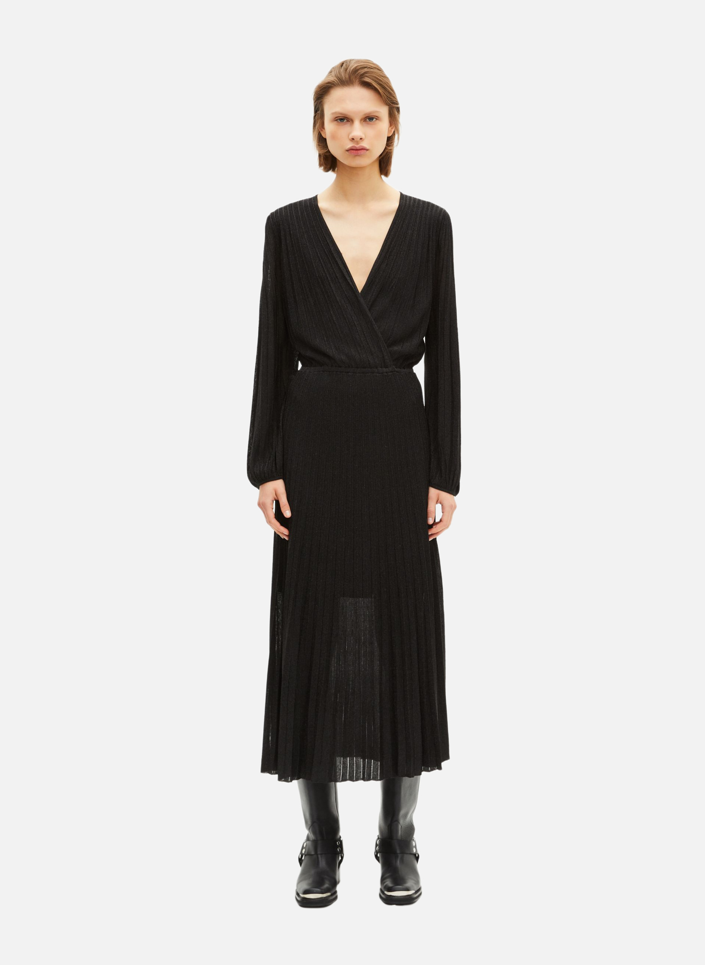 Pleated long lurex dress THE KOOPLES Black