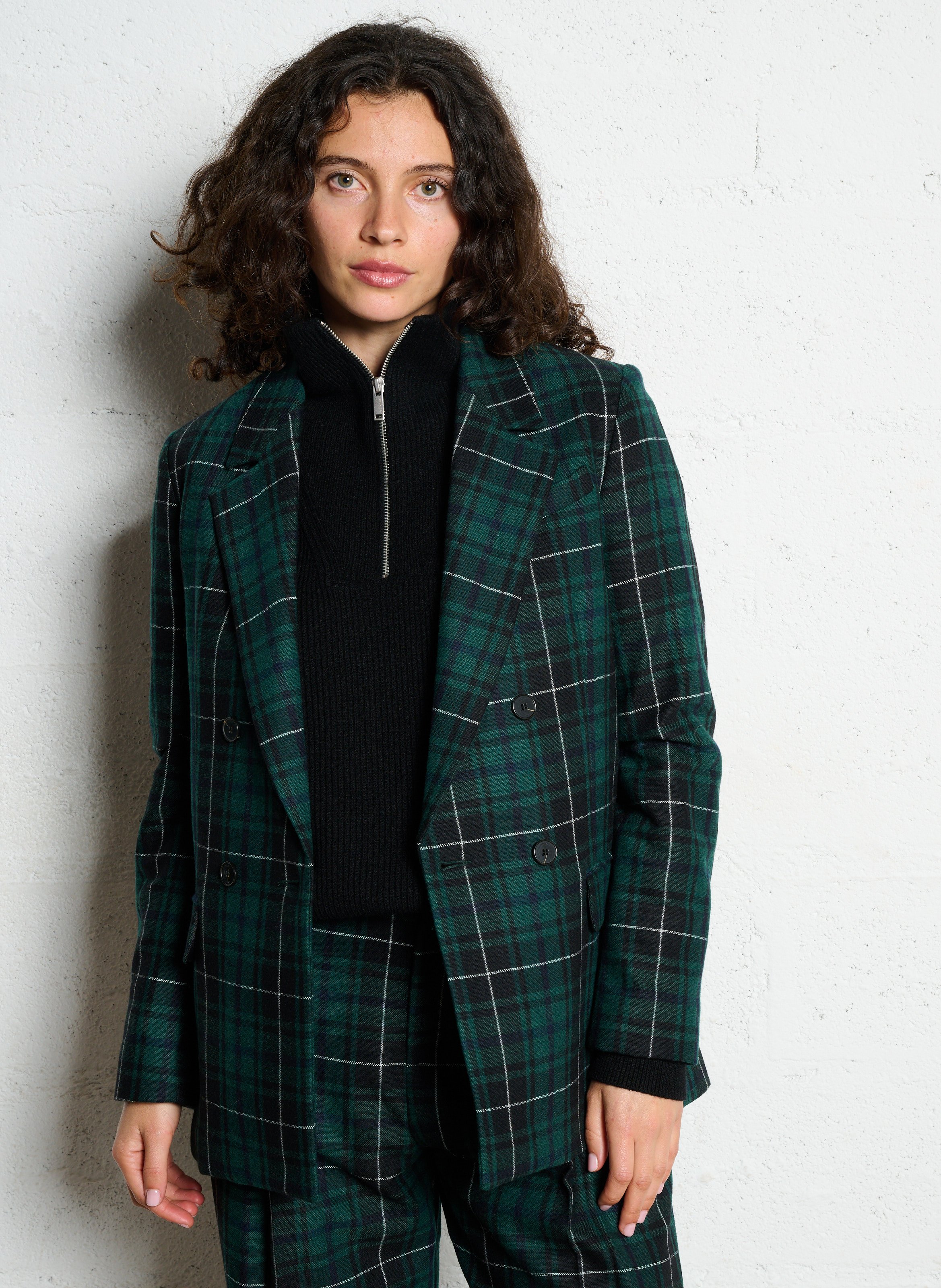 Fitted checkered blazer jacket IKKS Green
