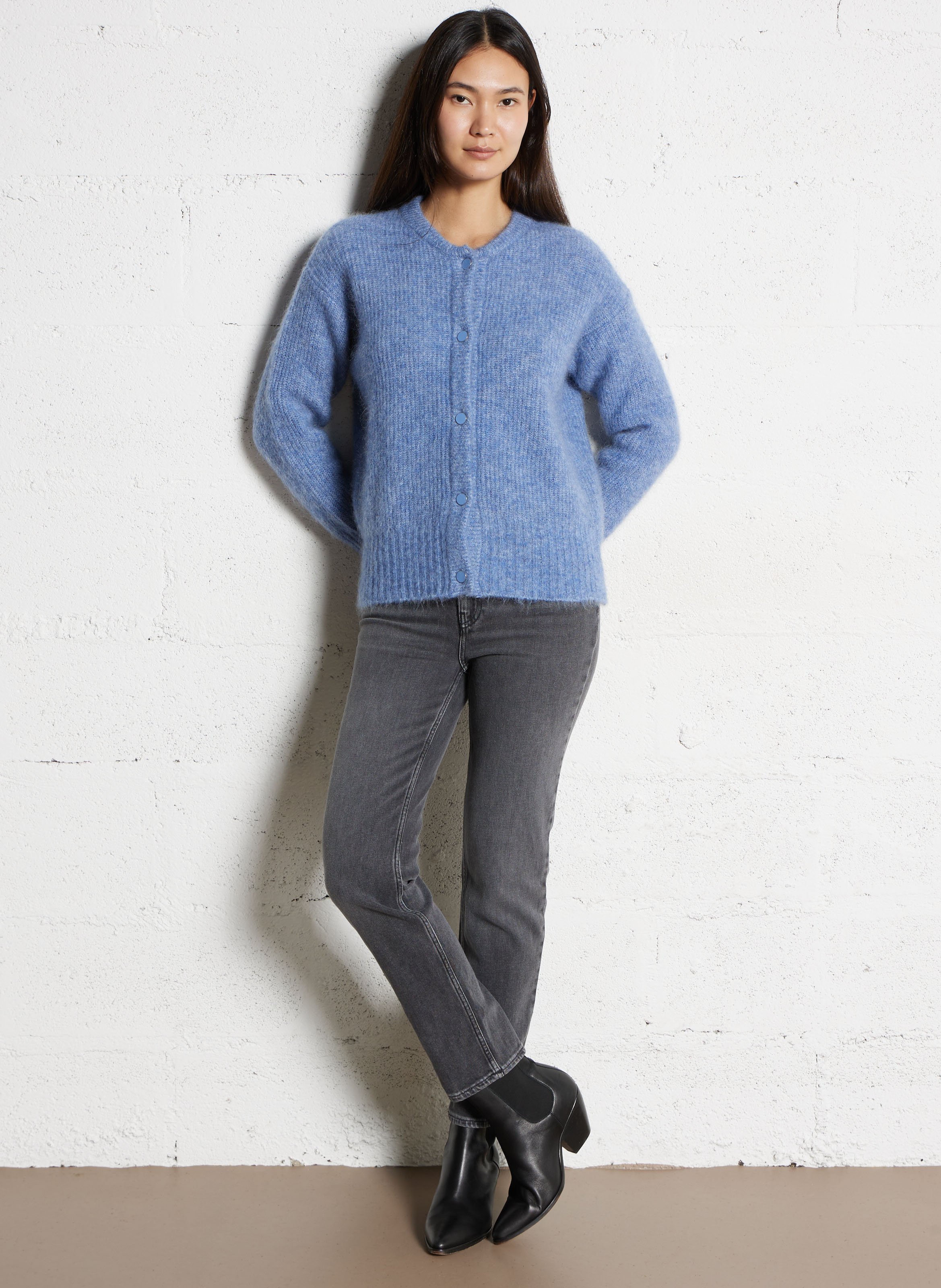 Straight mohair-blend round-neck cardigan MAISON 123 Plums