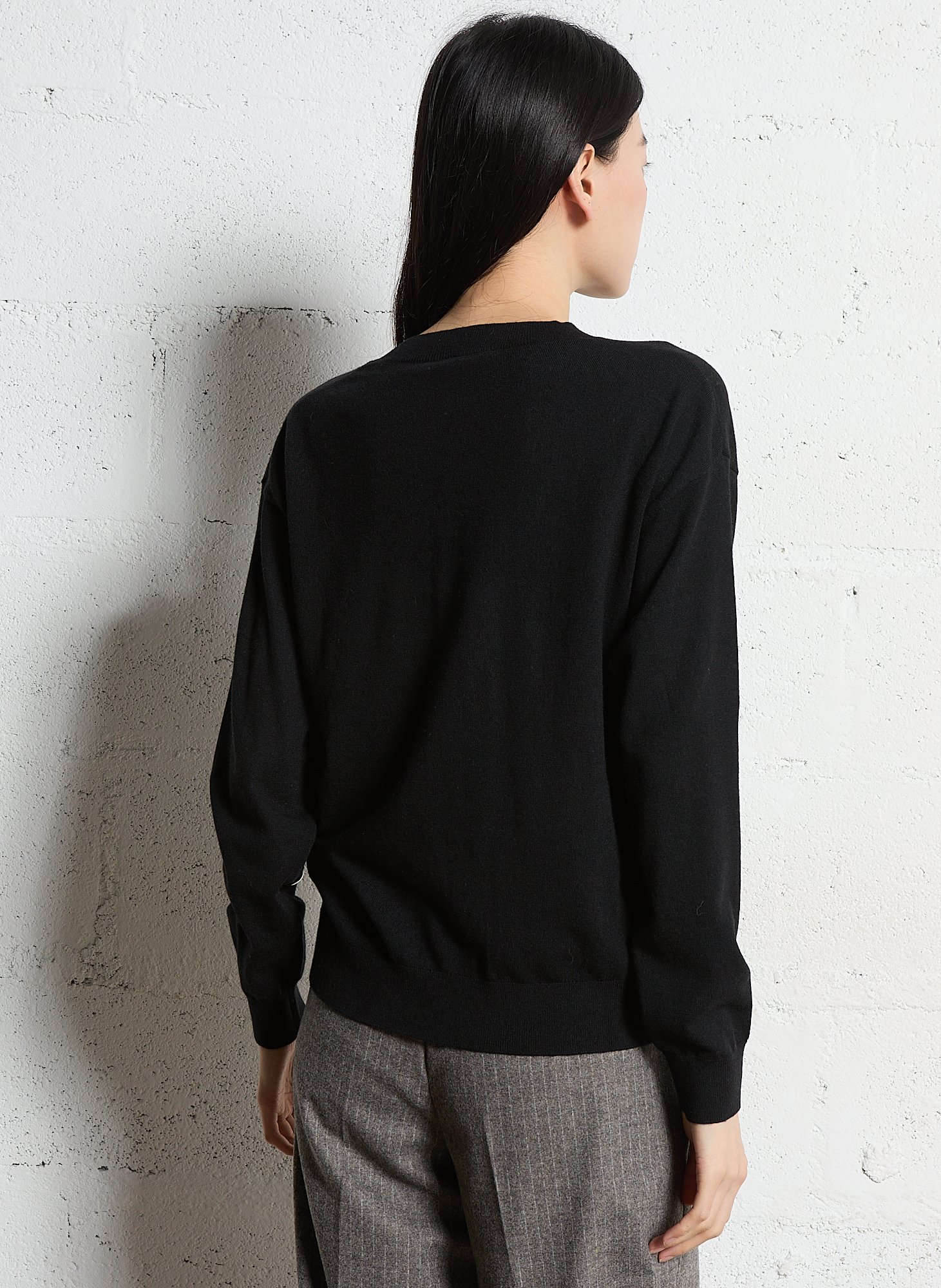 Pull droit col V en maille mélangée MAISON 123 Noir