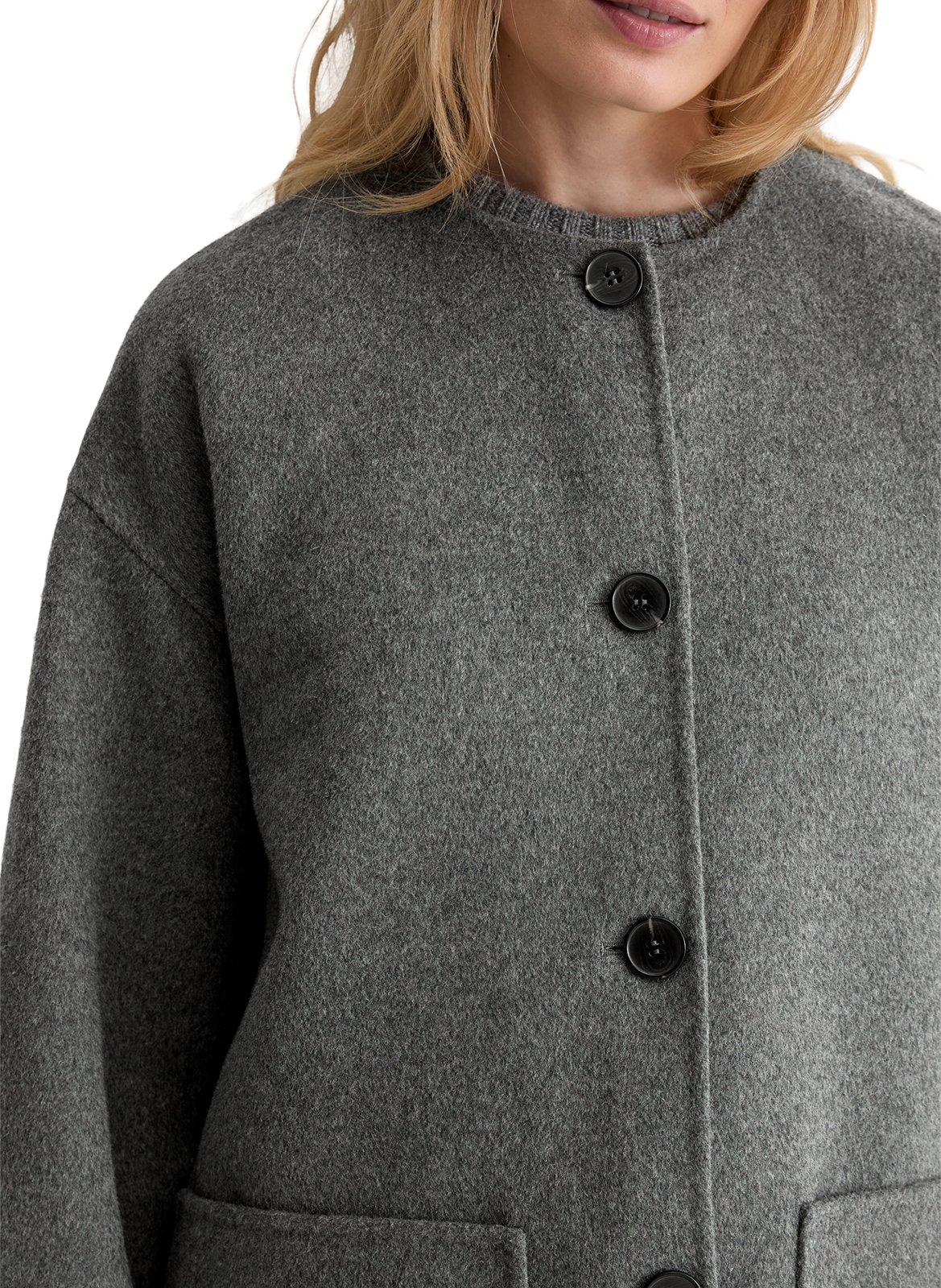 Oversized round neck wool blend coat MARC O'POLO Grey