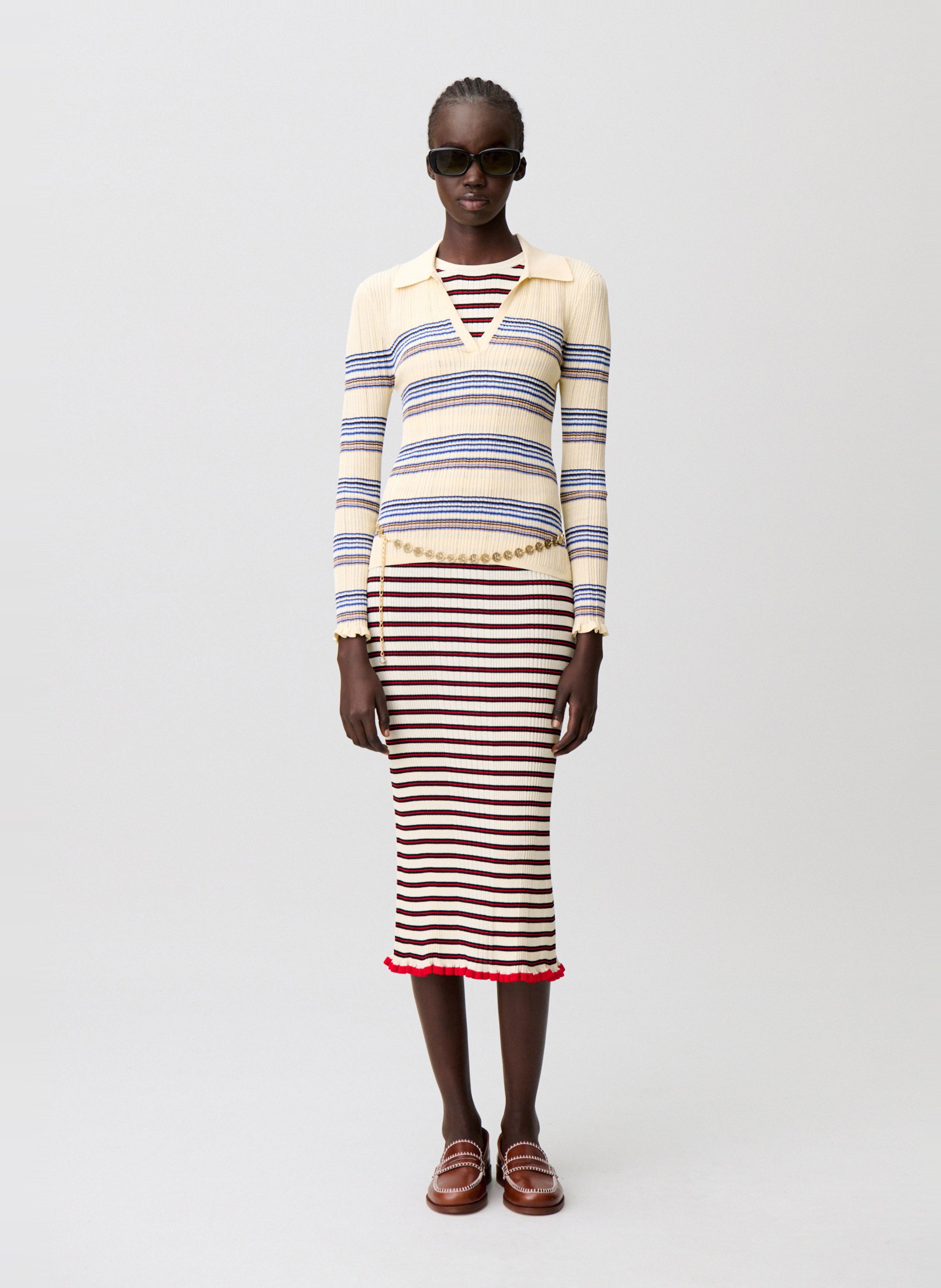 Striped knit polo collar top CLAUDIE PIERLOT Multicolored