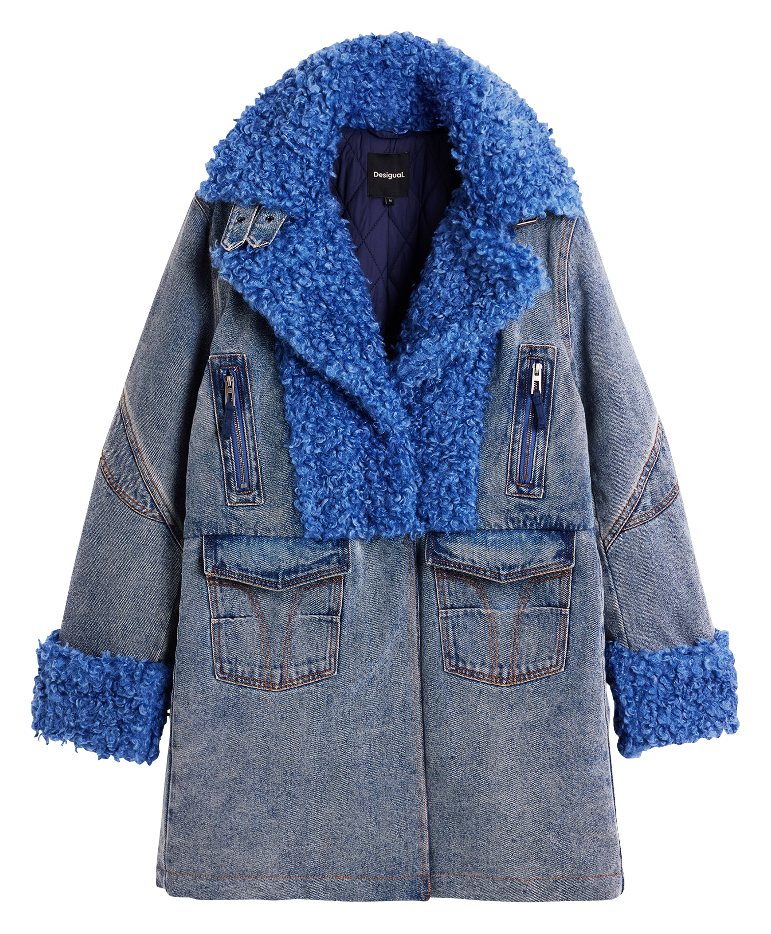 Manteau droit col tailleur en coton DESIGUAL Noir