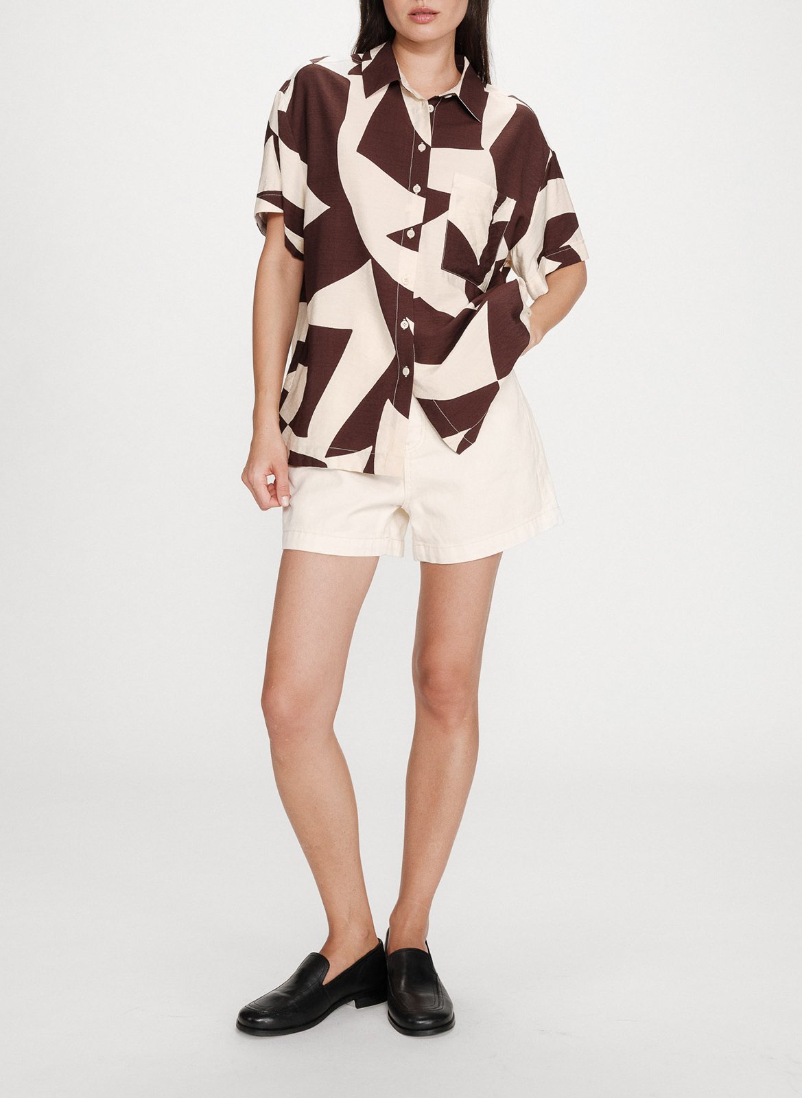 Chemise droite col classique imprimée GRACE ET MILA Marron