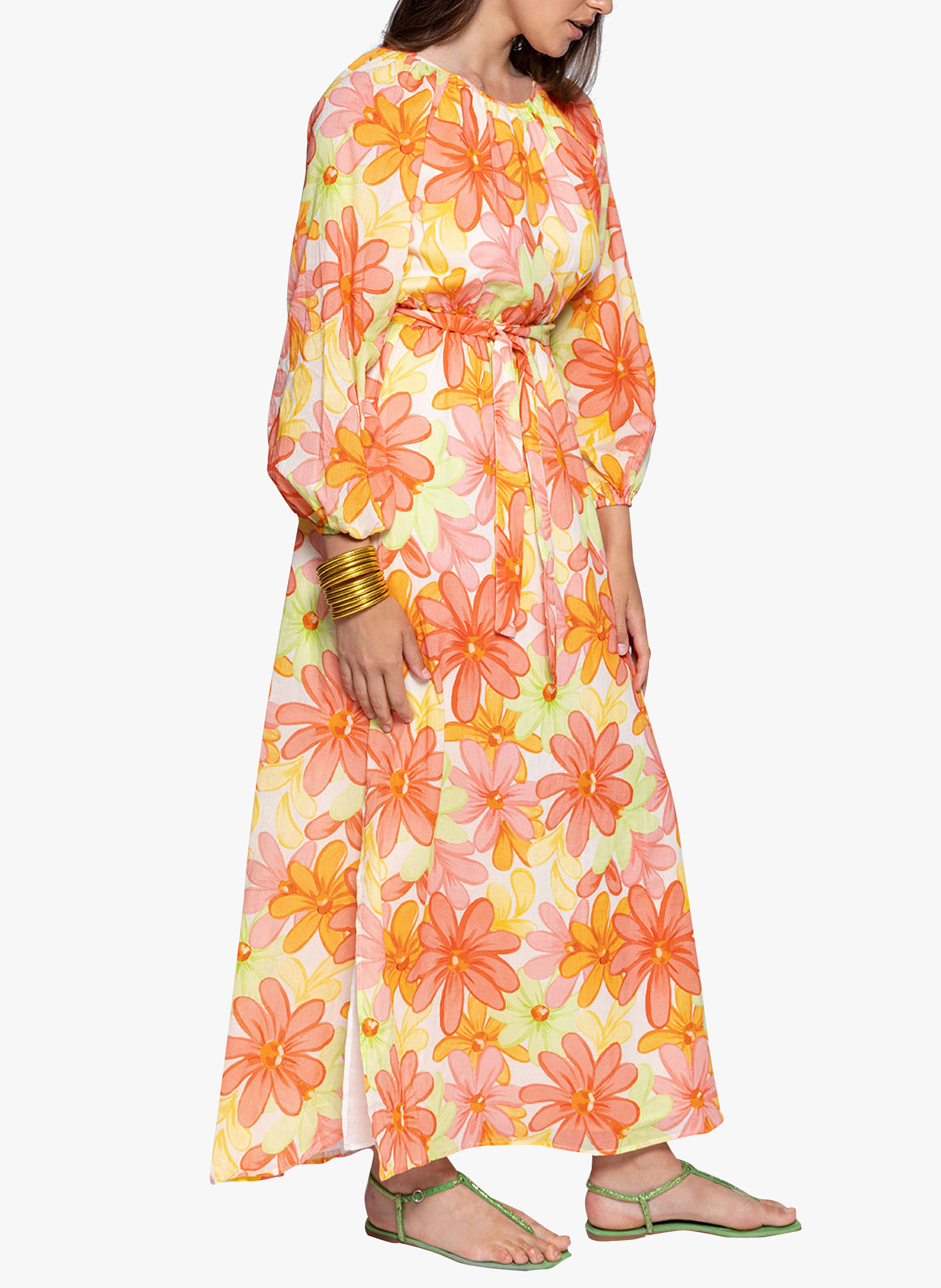 Robe longue col rond imprimé floral en coton SUNDRESS Jaune