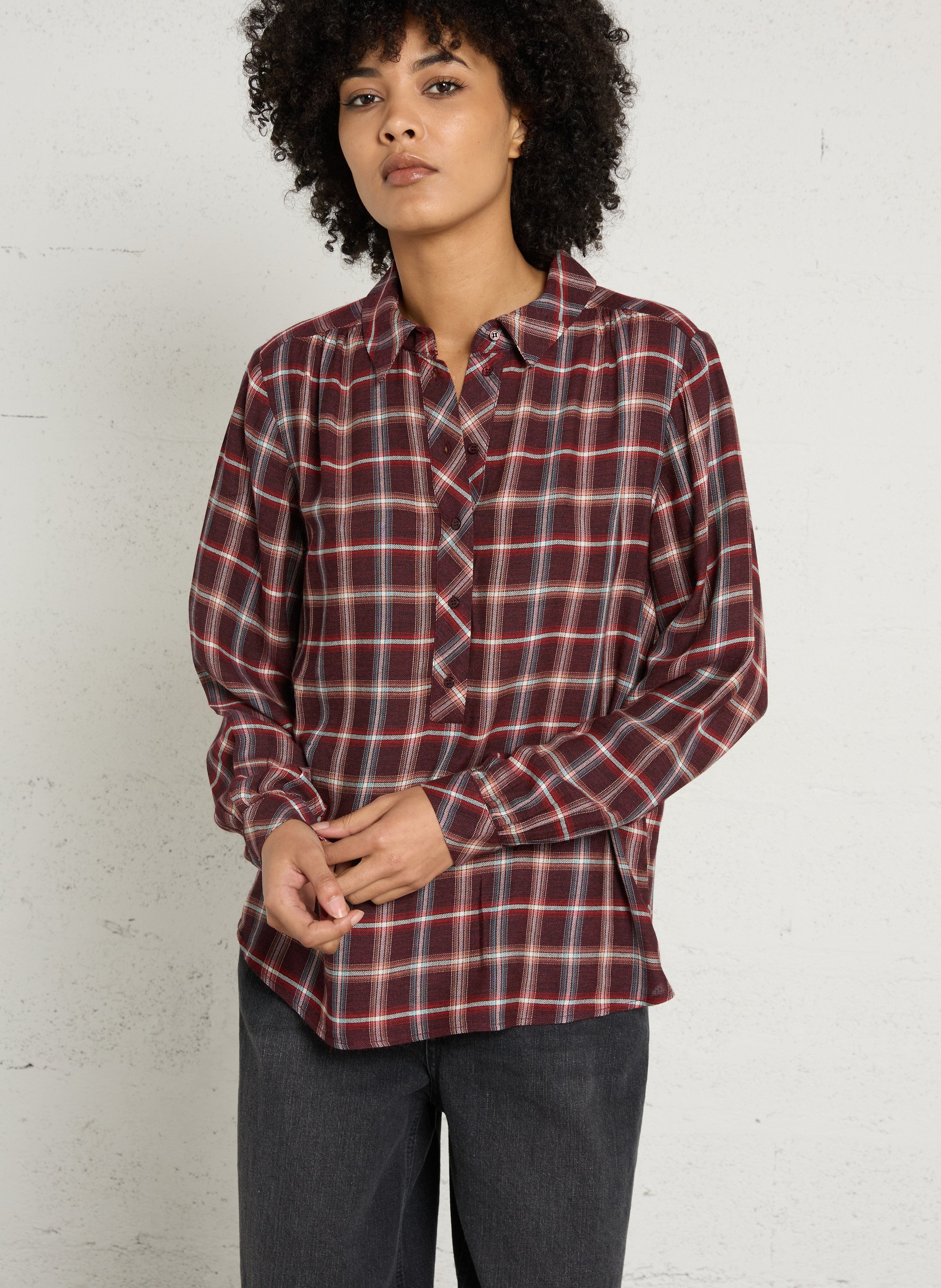 Blouse droite col classique à carreaux MAISON 123 Rouge