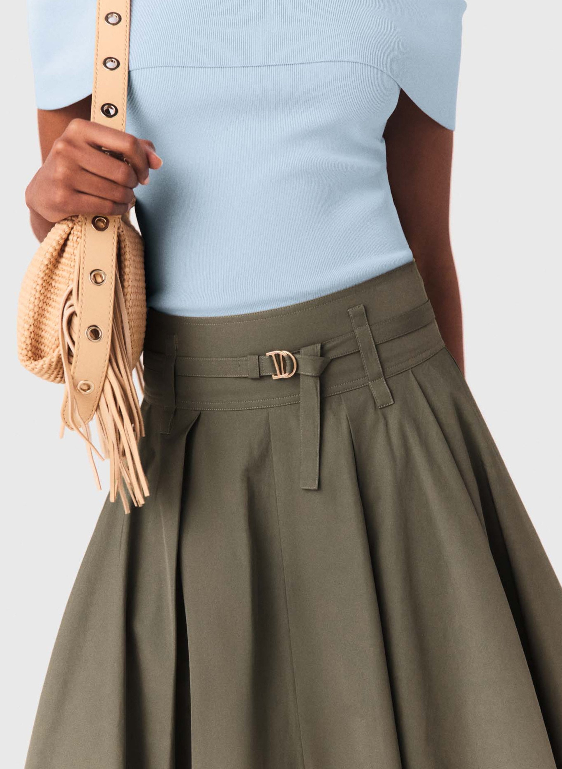 Jupe midi évasée  MAJE Kaki