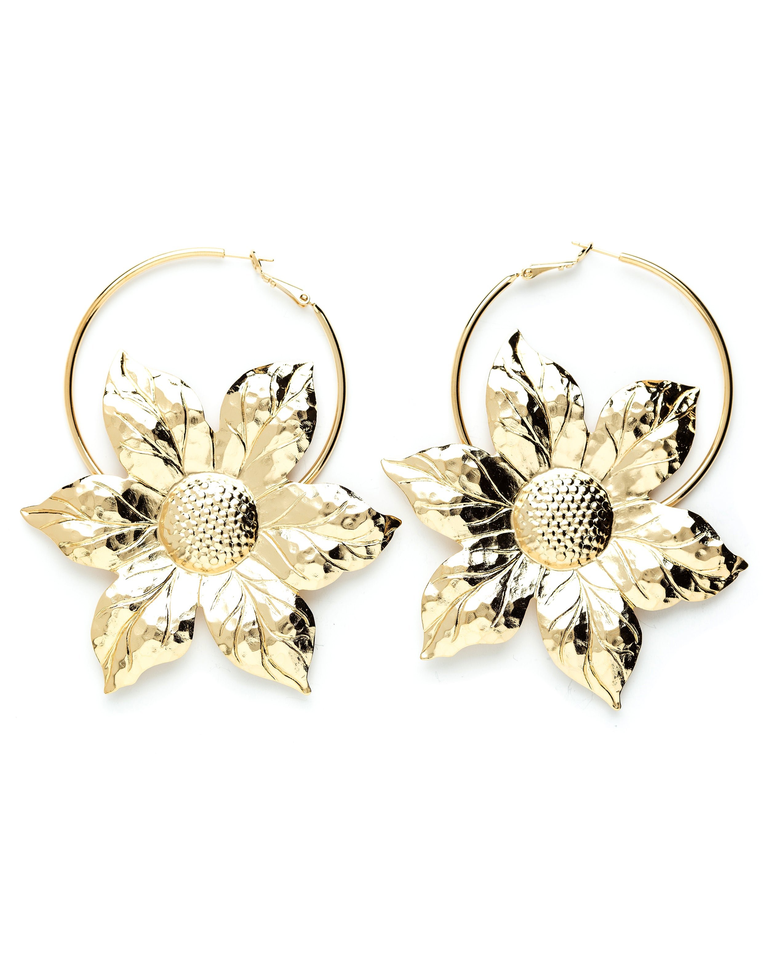 Silver-plated flower hoop earrings MONSIEUR SIMONE Golden