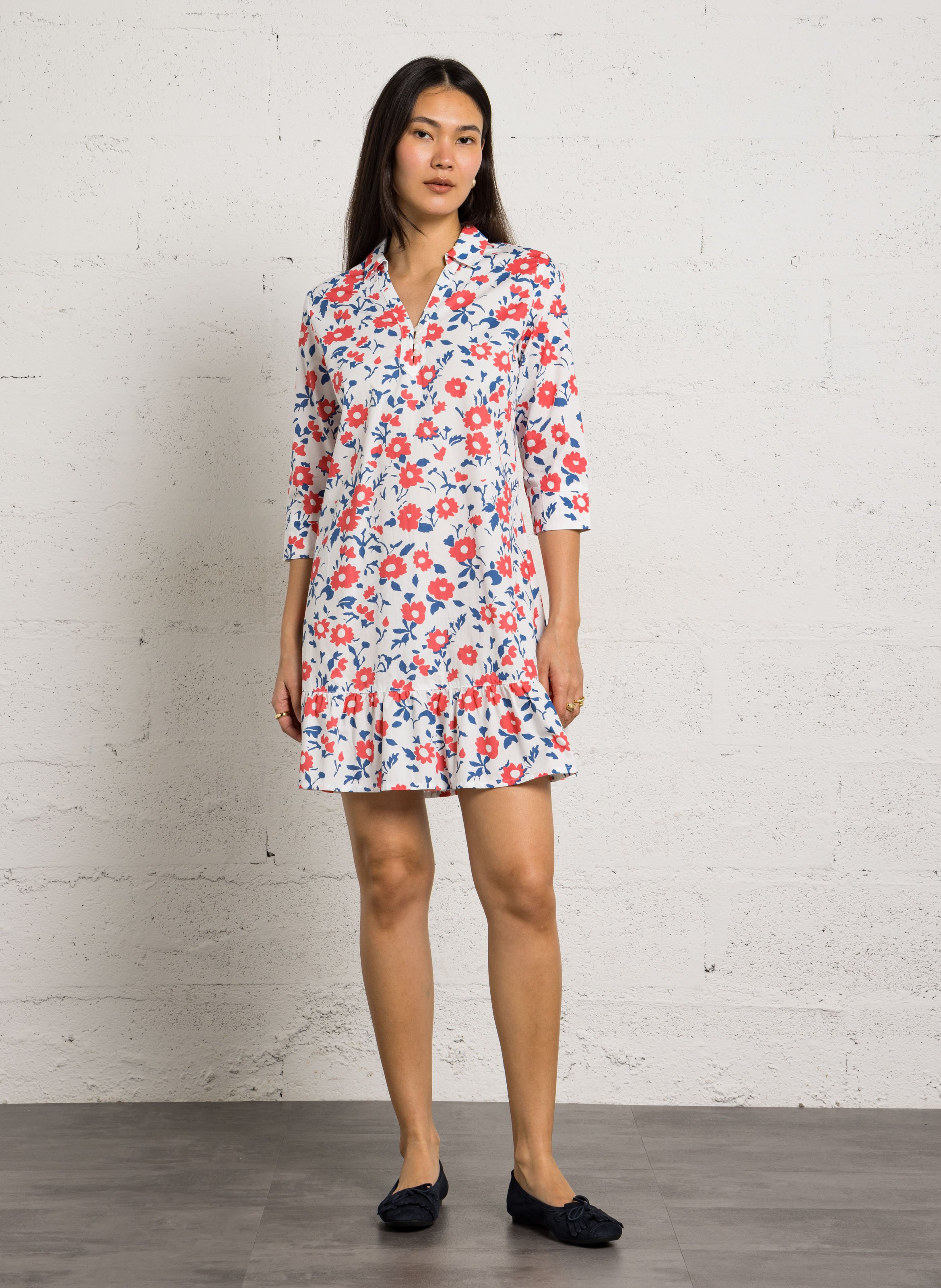 Loose-fit printed cotton midi dress ARMOR LUX Red