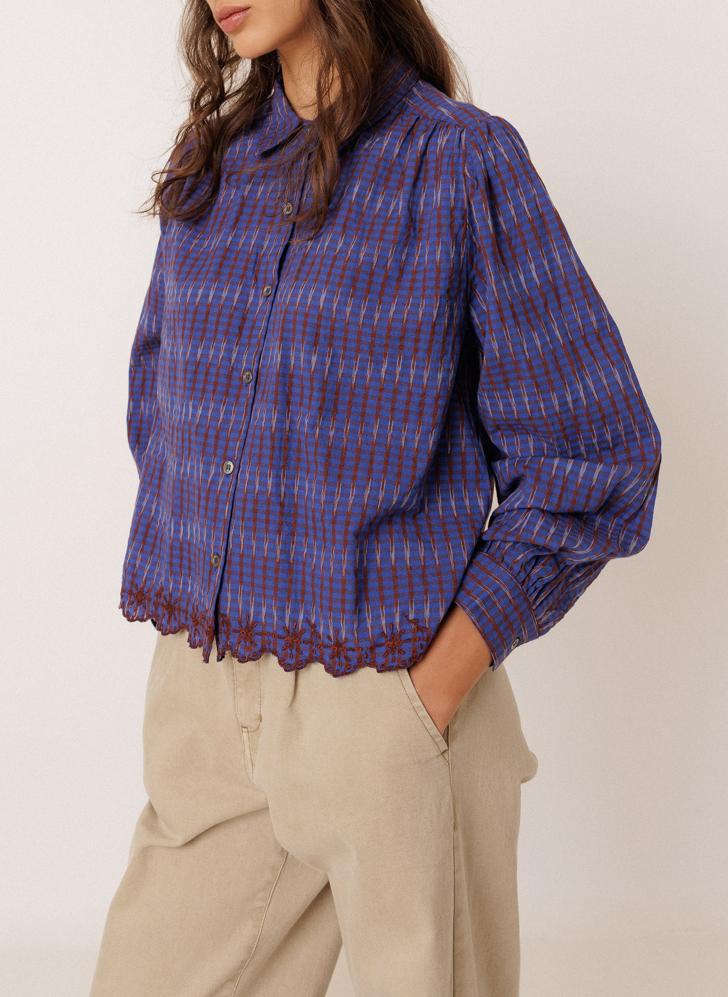 Chemise col classique en coton | Bleu INDI & COLD Femme