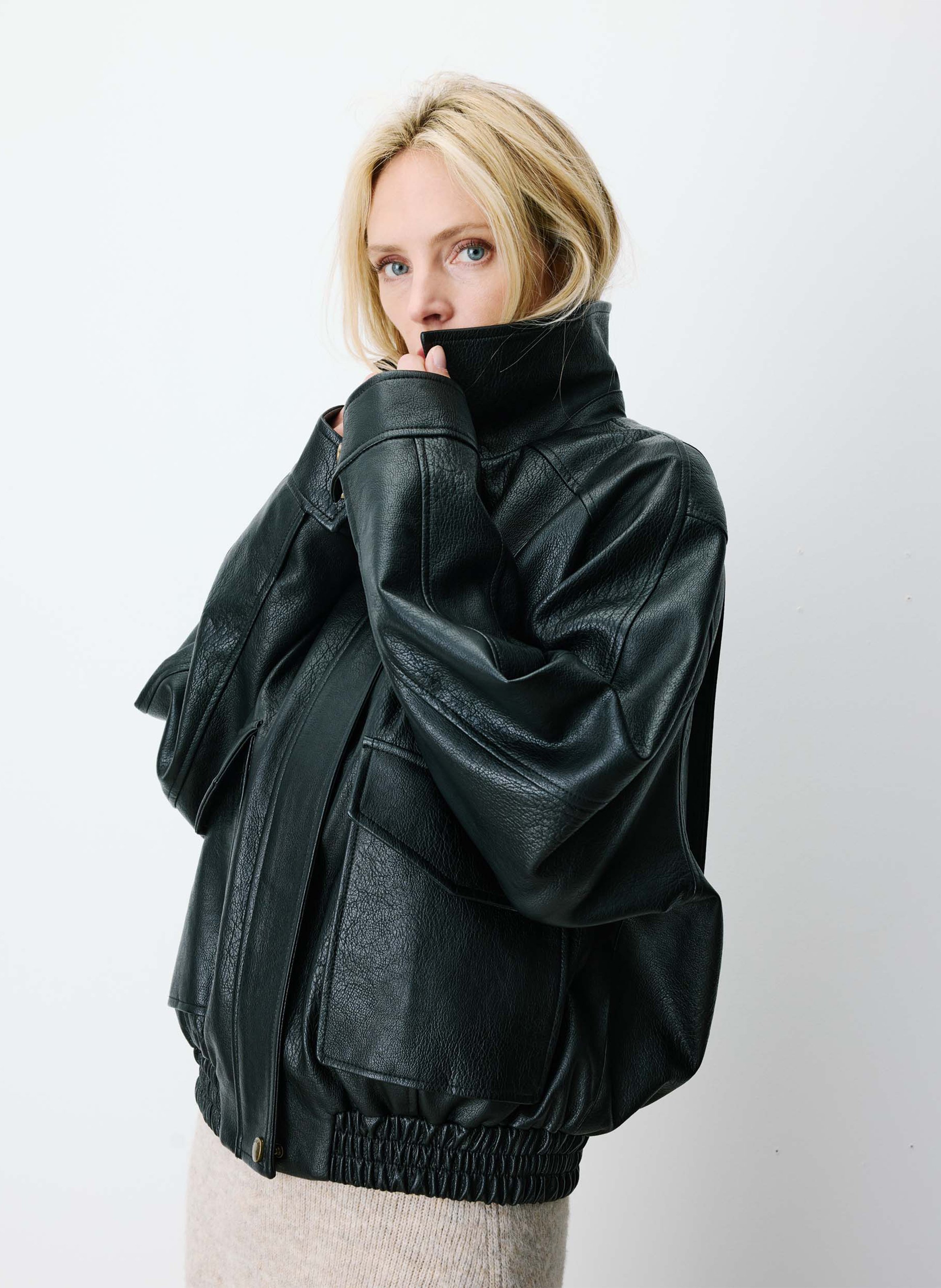 Oversized jacket with classic collar GRACE ET MILA Black