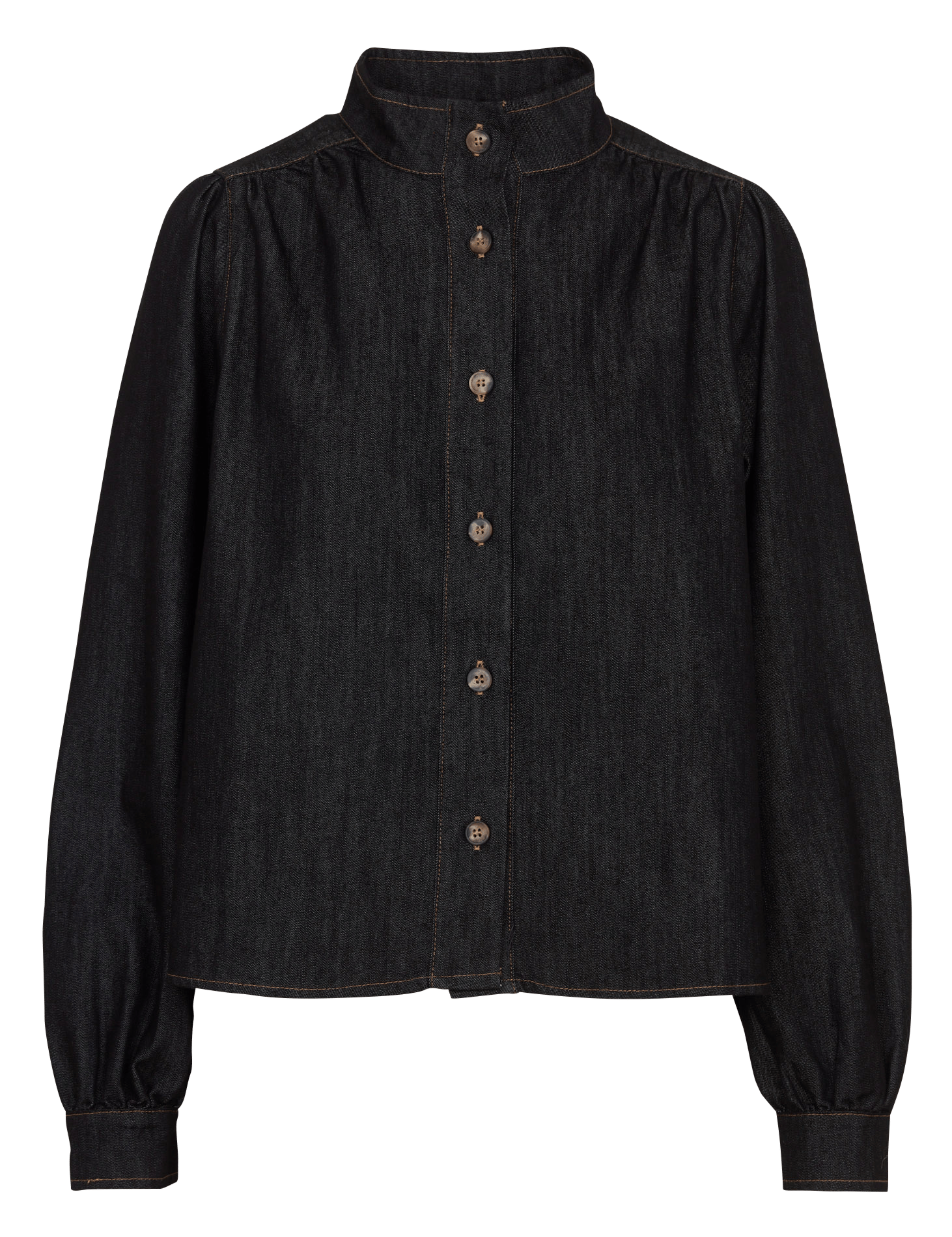 Rechte blouse met opstaande kraag van gemengd katoen LA FEE MARABOUTEE Zwart