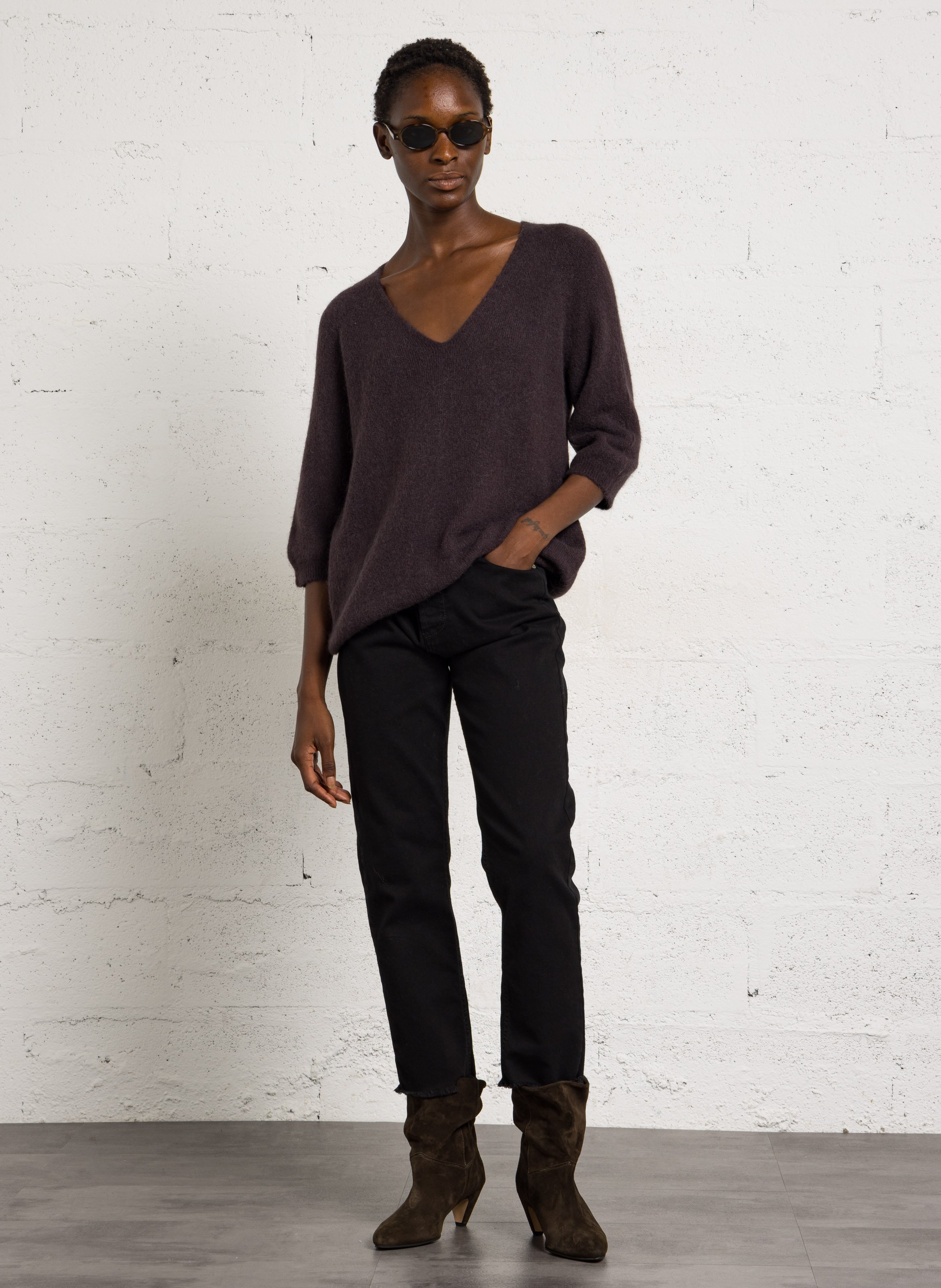 Oversize-Pullover mit V-Ausschnitt PLEASE Braun
