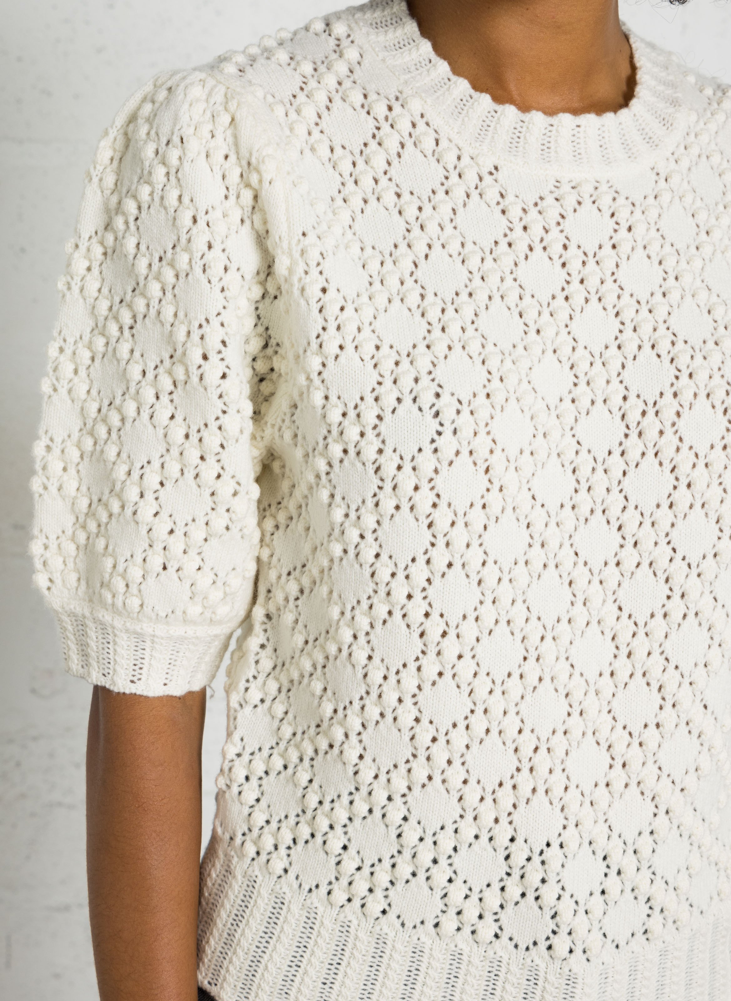 Pull droit manches courtes en laine BERENICE Blanc