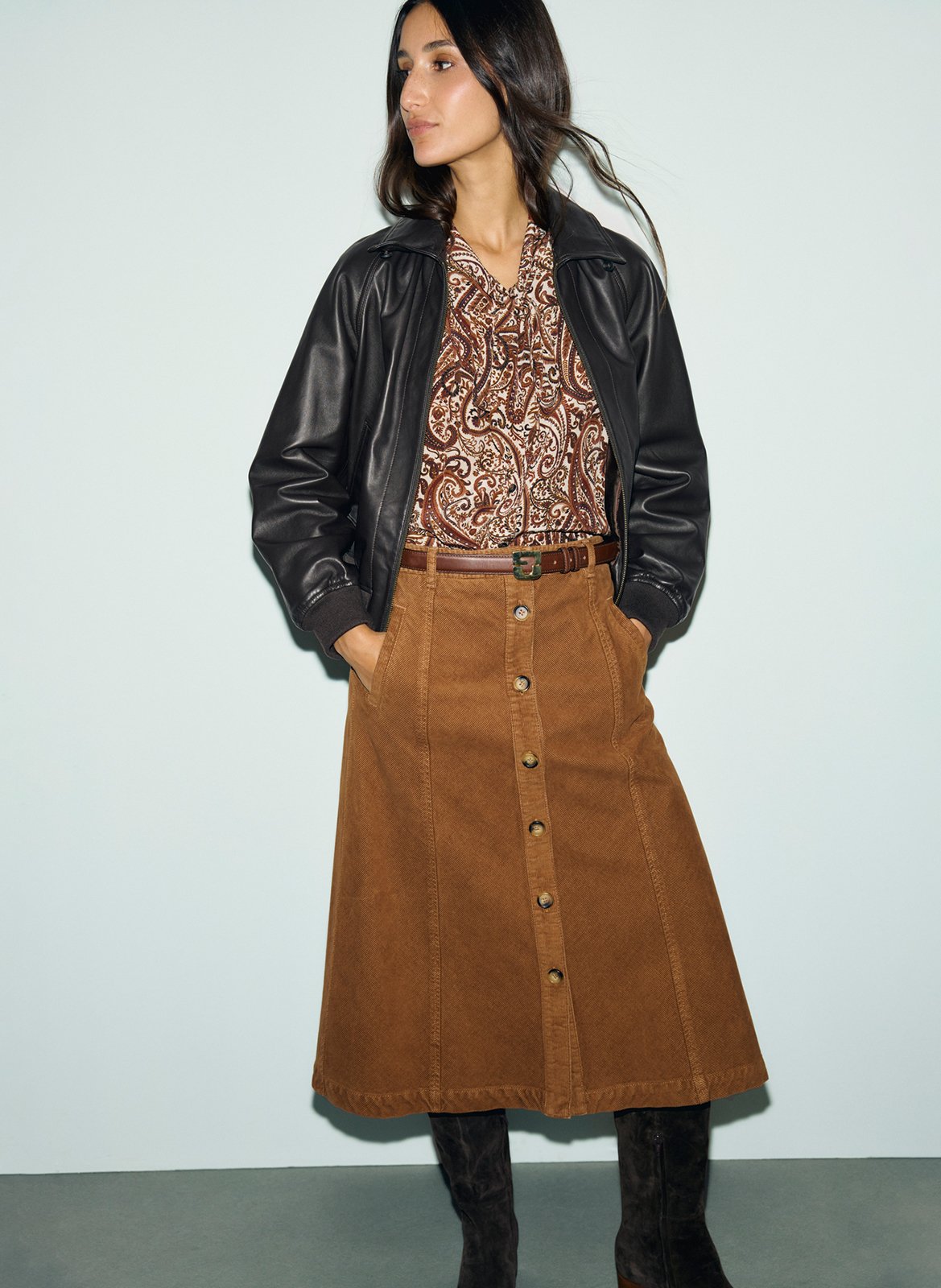 Flared velvet skirt in blended cotton GERARD DAREL Brown