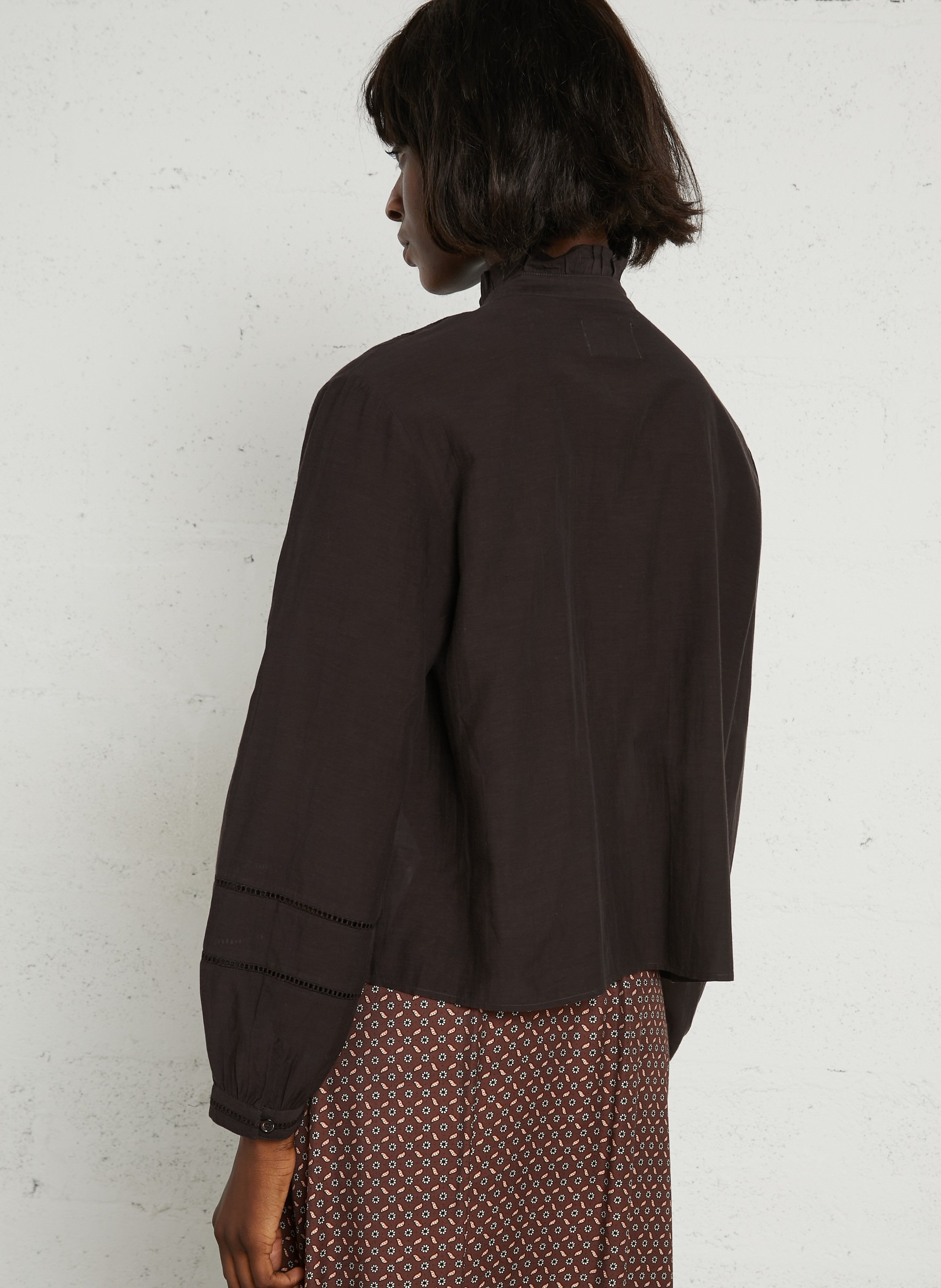 Blouse brodée à volants en coton mélangé  DES PETITS HAUTS Marron