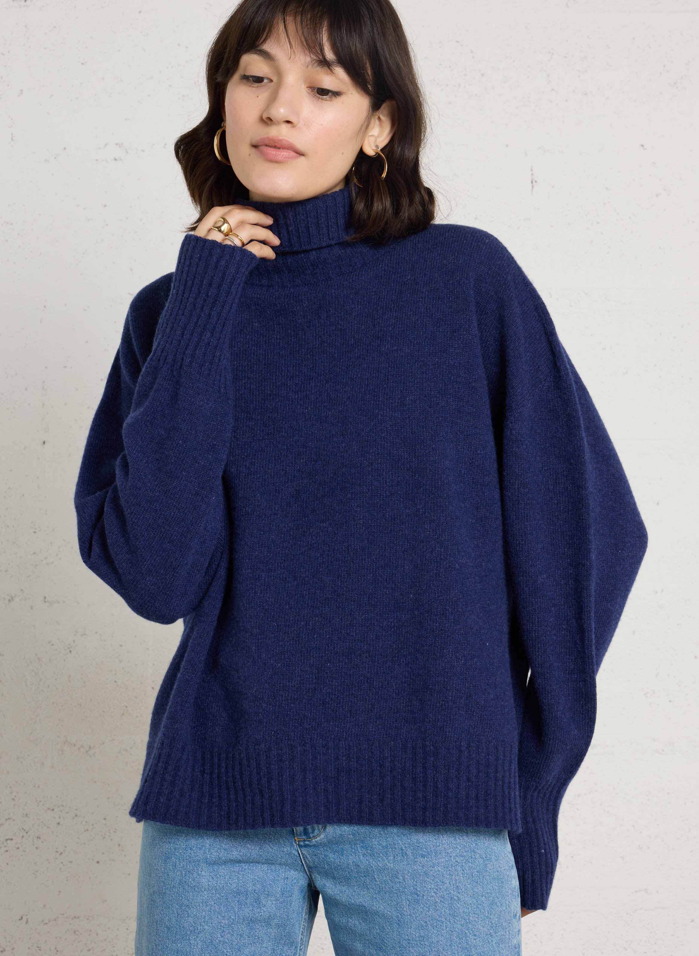 Ruimvallende, wollen coltrui HOD PARIS Blauw