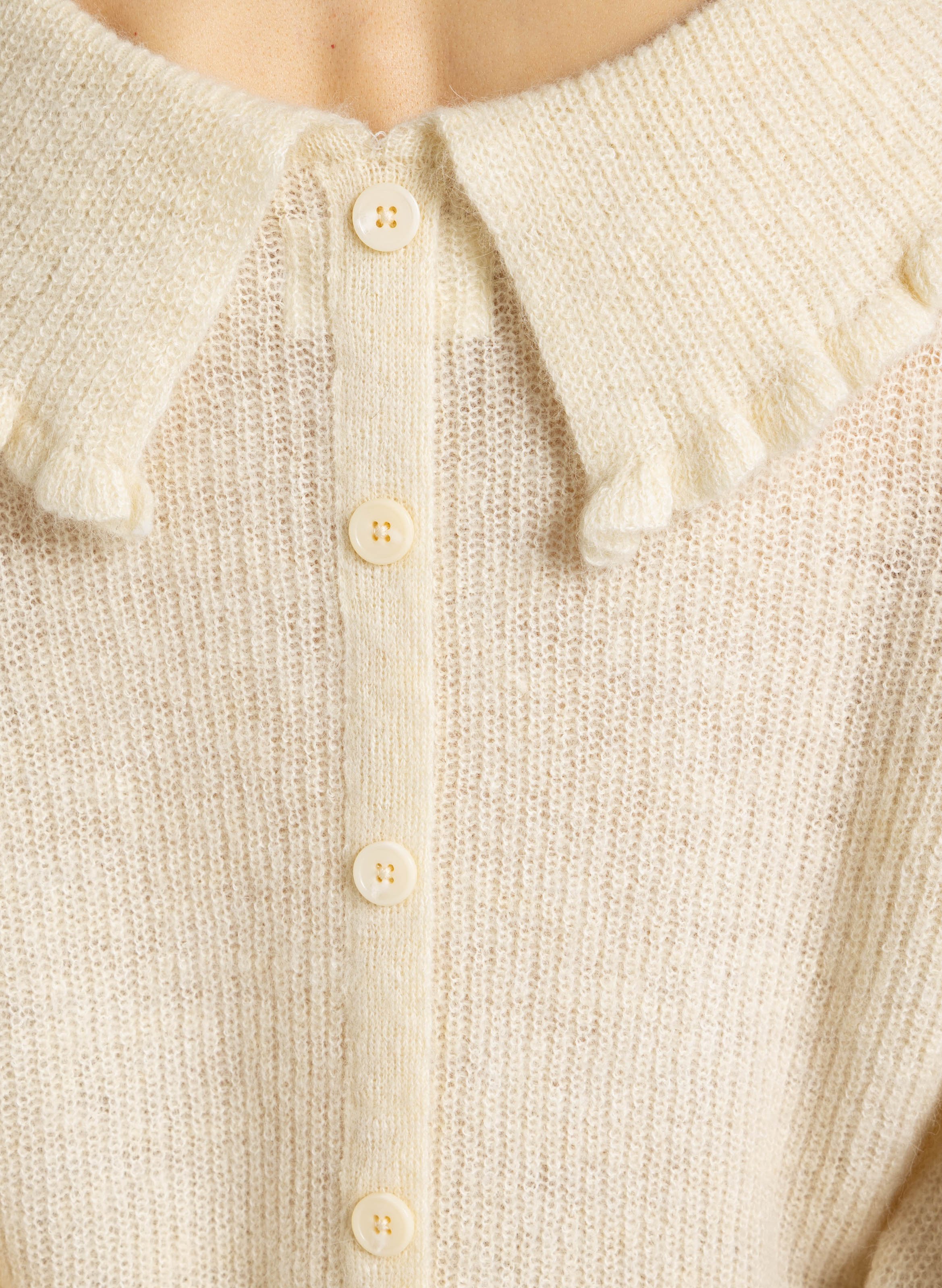 Ruffled collar jumper with a buttoned back in wool and silk DES PETITS HAUTS Beige
