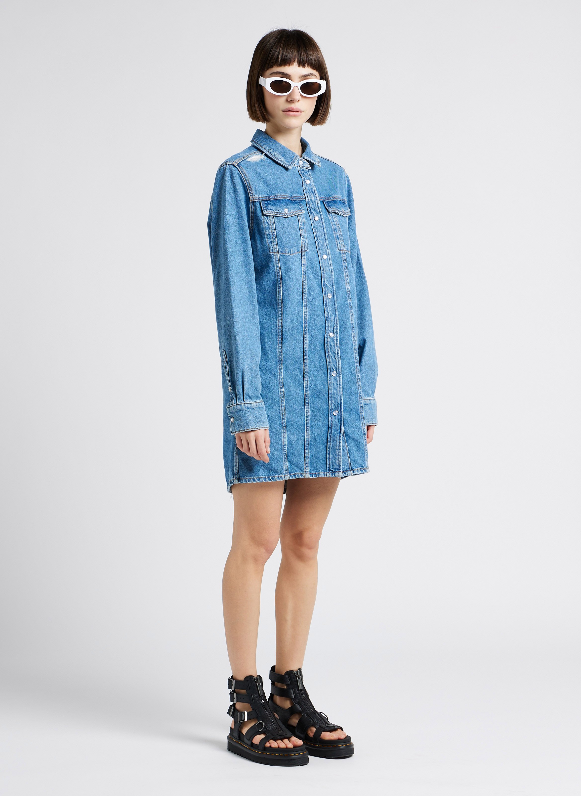 Robe chemise courte en jean IRO Jean Délavé
