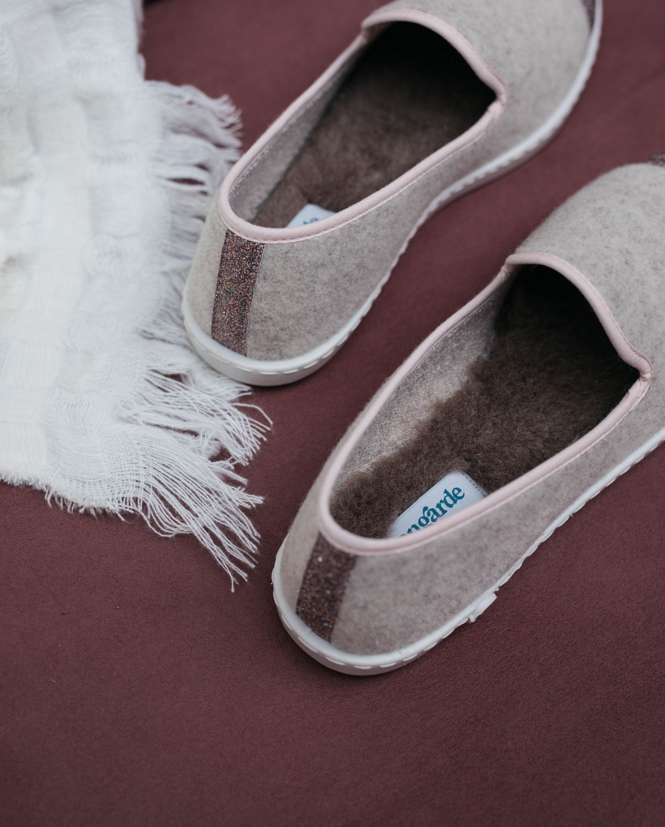 Women's wool slipper, beige with multicolored sequins ANGARDE Beige