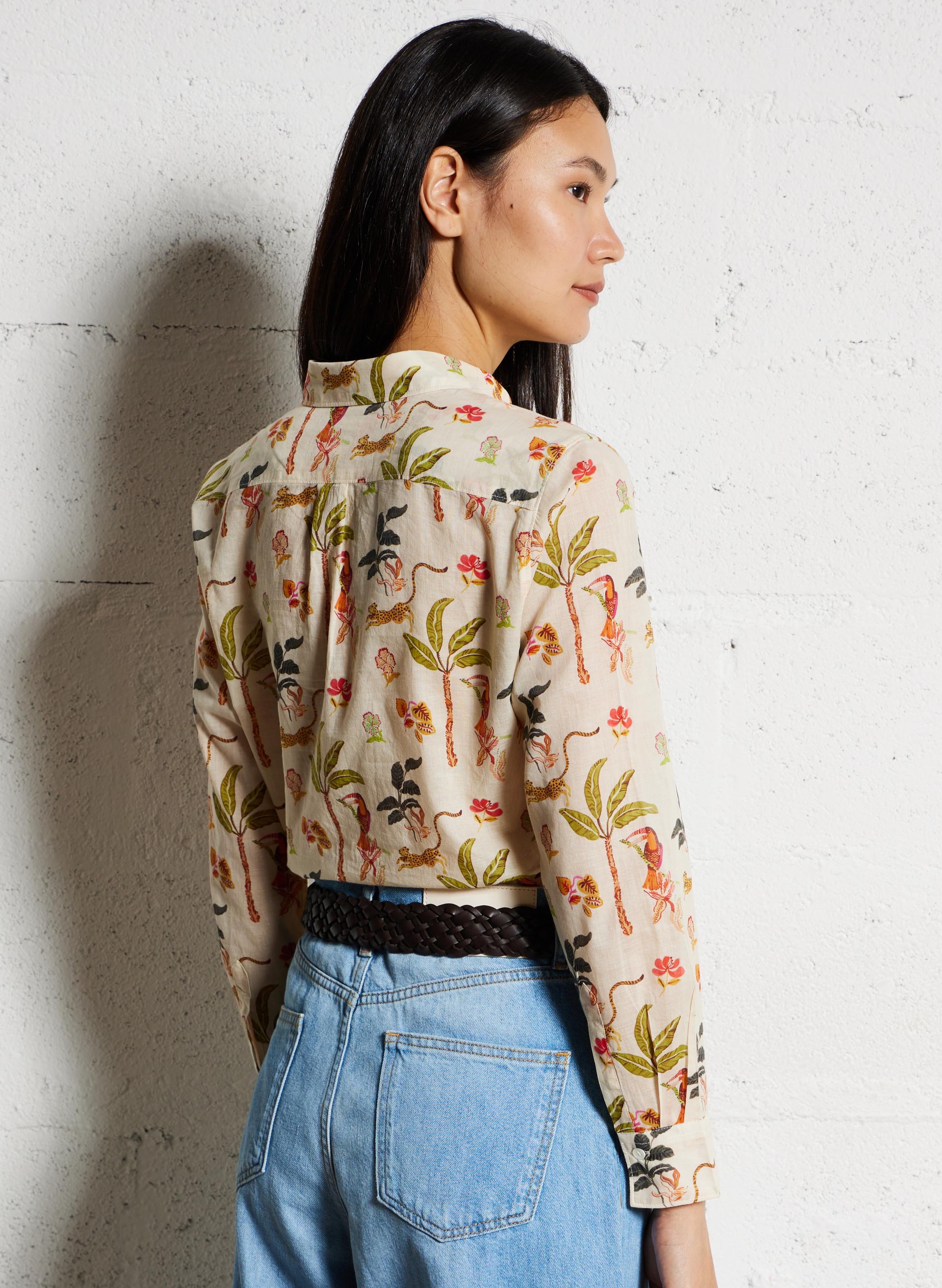 Gerade geschnittene Baumwollbluse mit Print HARTFORD Beige