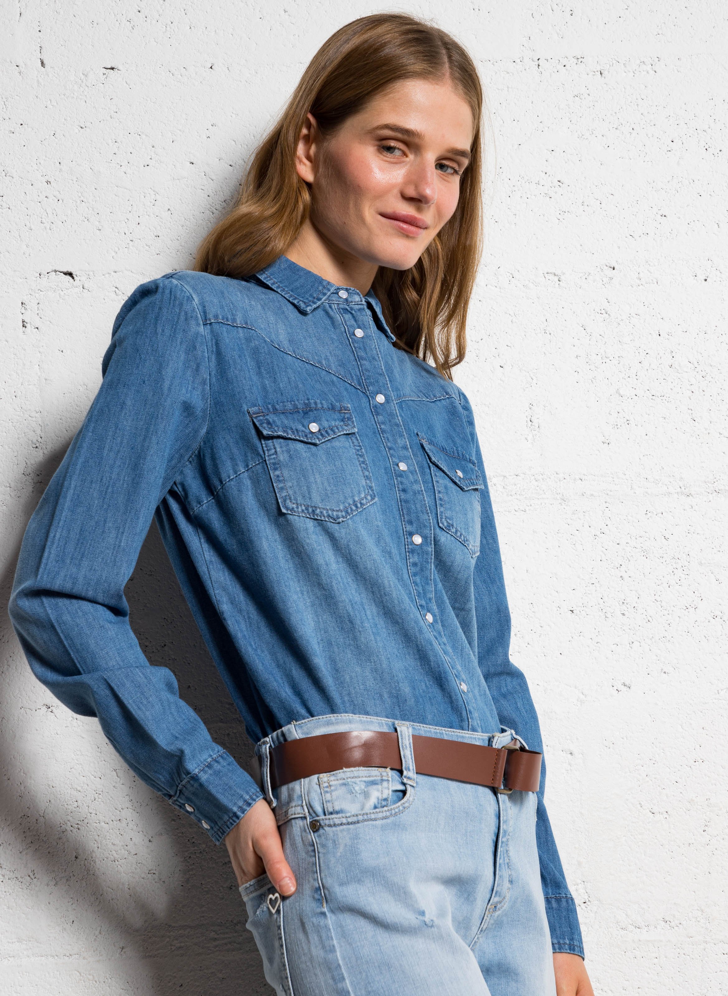 Rechte spijkerblouse met knoopsluiting PLEASE Blauw