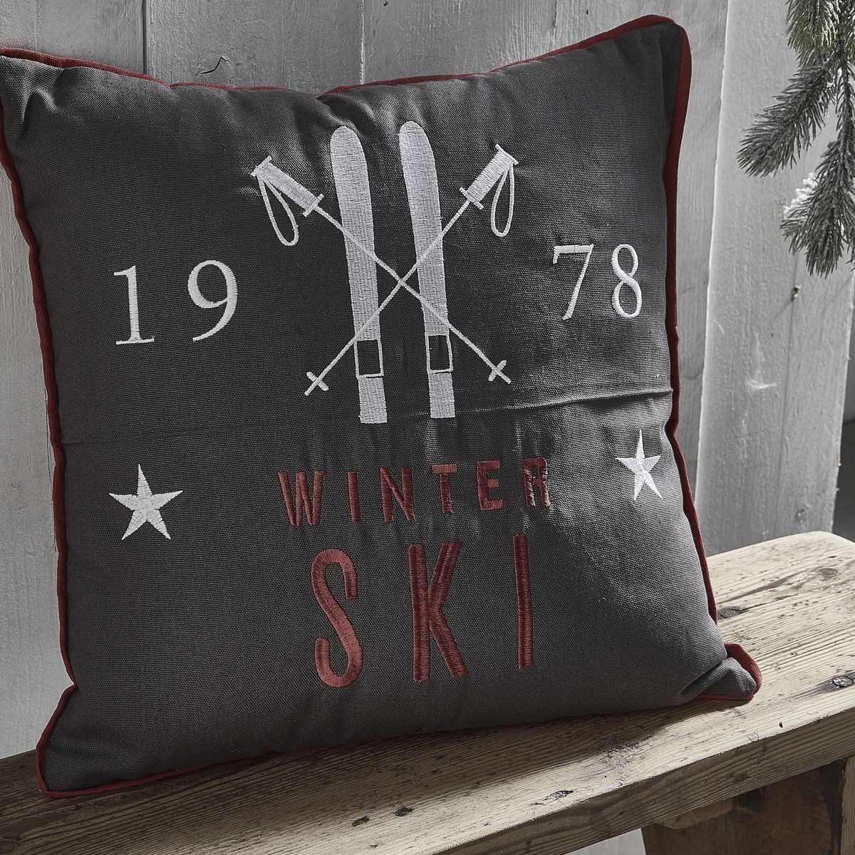 Coussin imprimé carré en coton TODAY LINGE DE MAISON Gris