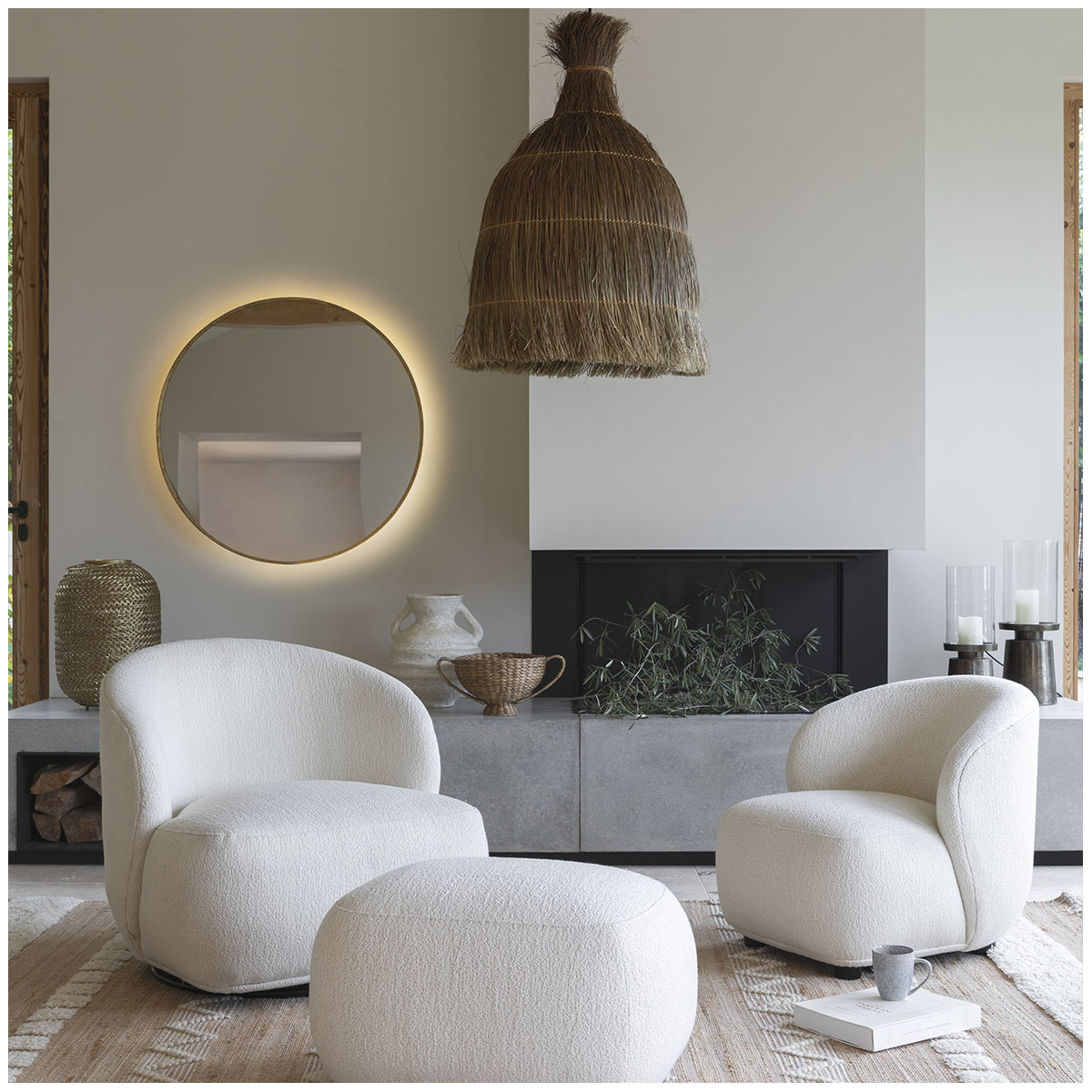 Miroir rond avec led Beige