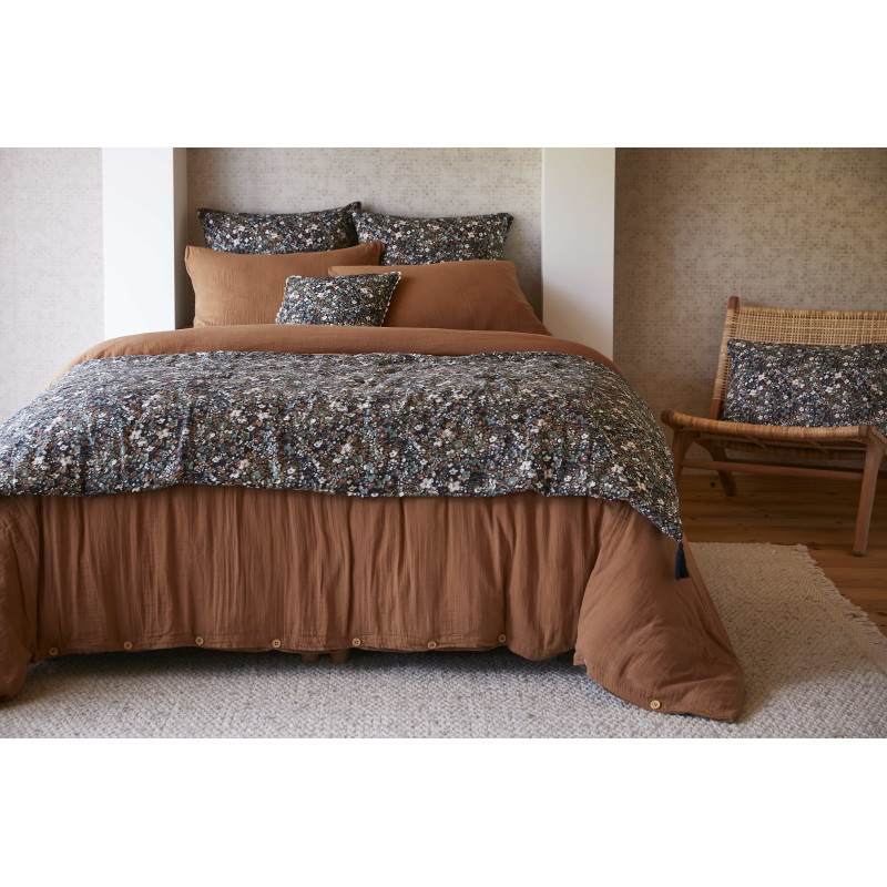 Cotton gauze bedspread or end-of-bed throw L'EFFET PAPILLON Blue