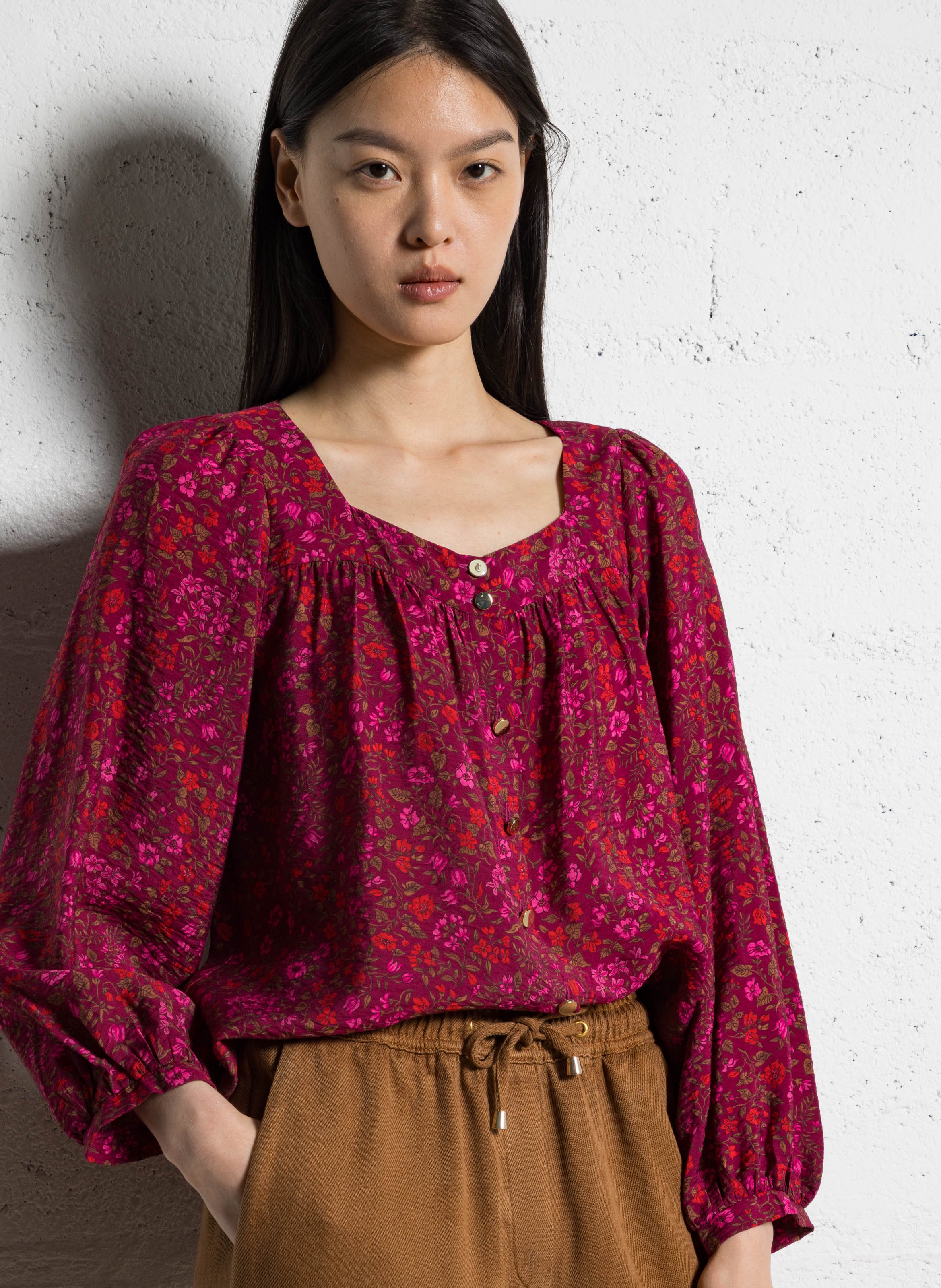 Square Neck Flowy Blouse I CODE Pink