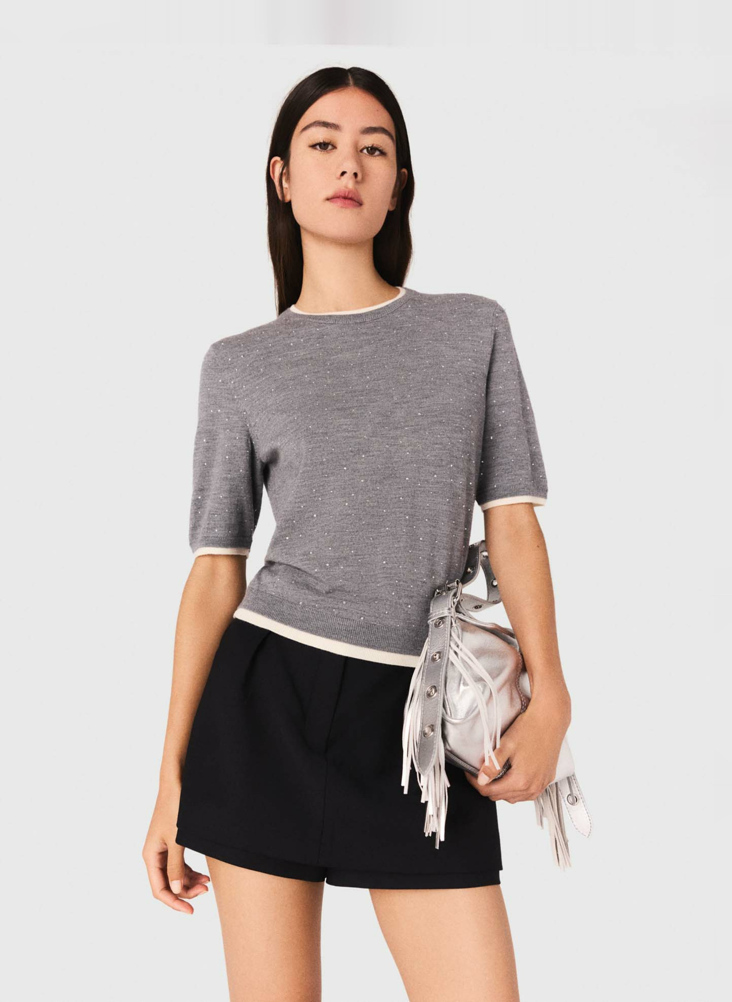 Pull col rond en laine mélangée MAJE Gris