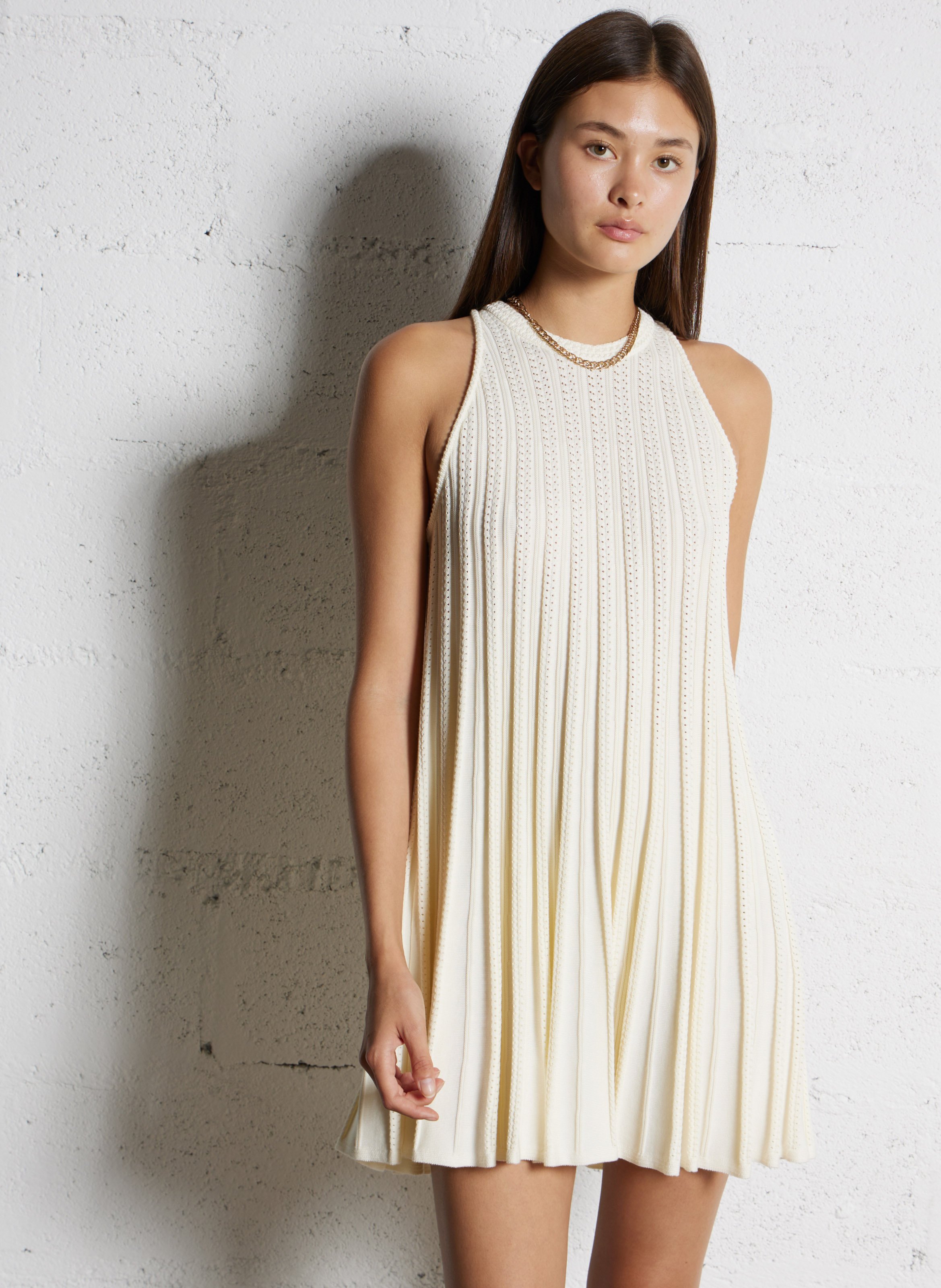 Robe courte col rond en coton mélangé BA&SH Beige