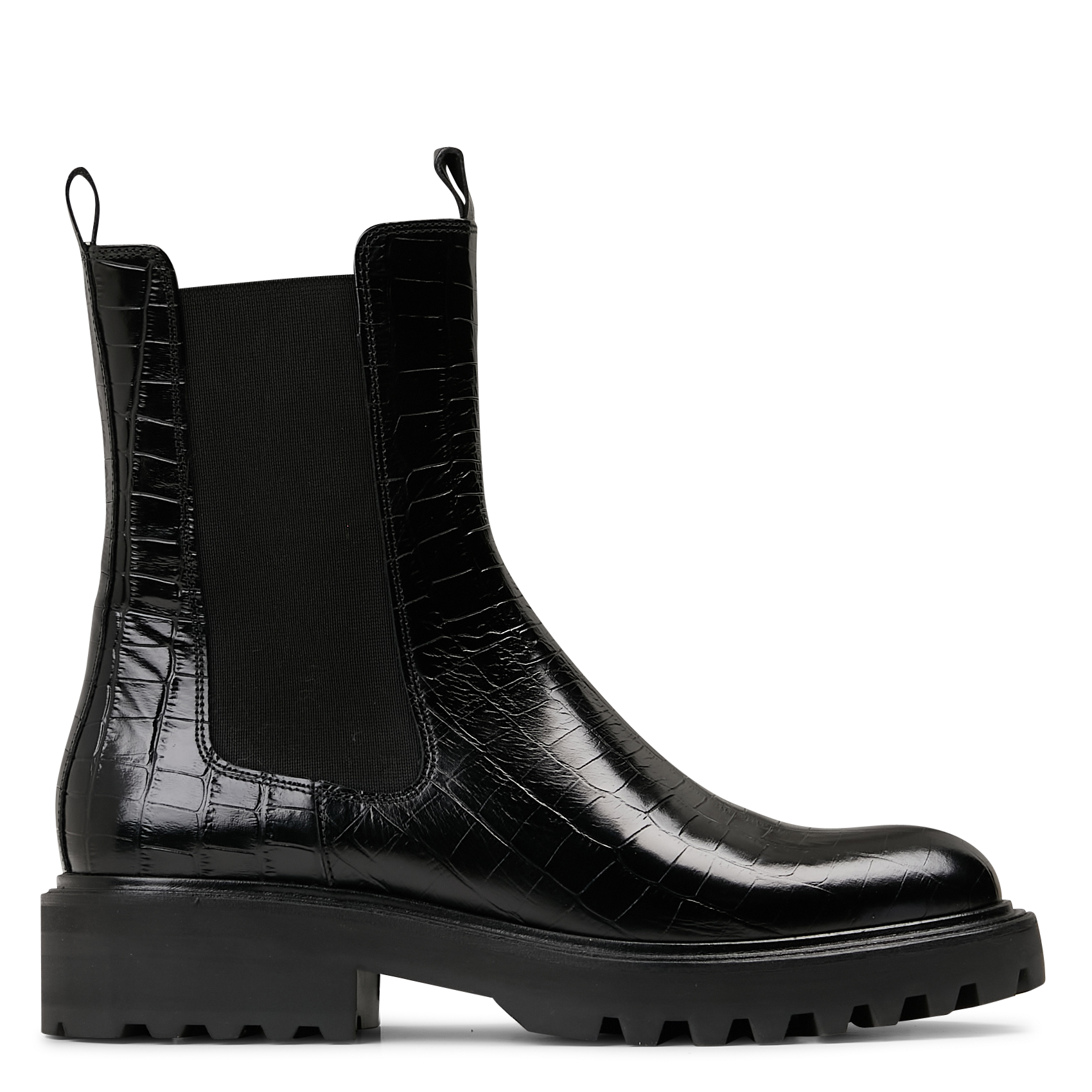 Lederstiefeletten mit Kroko-Prägung BILLI BI Schwarz