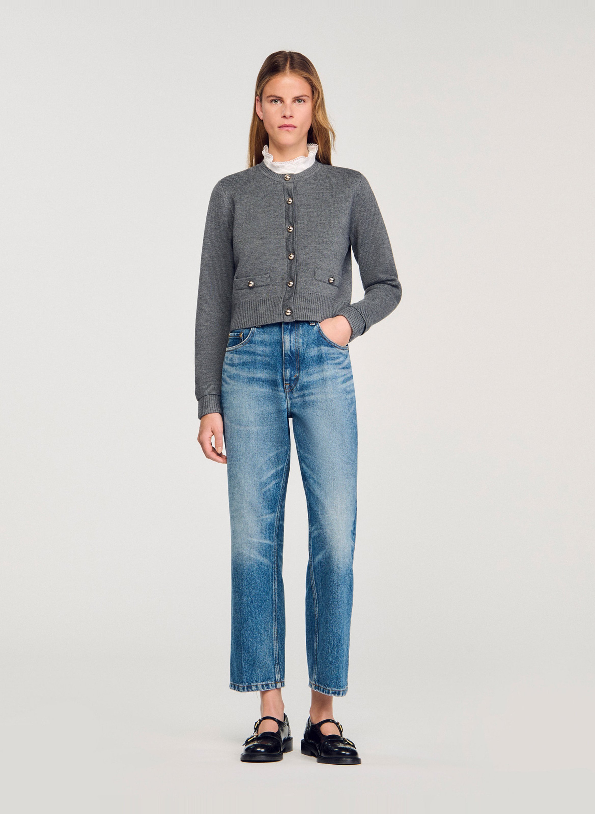 Gilet droit col rond  SANDRO Gris