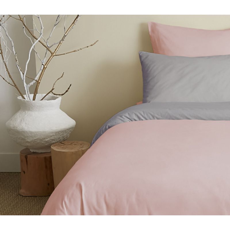 Complete set 6 pieces pink/gray reversible duvet cover for bed 140 x 190 cm COTON PUR Pink