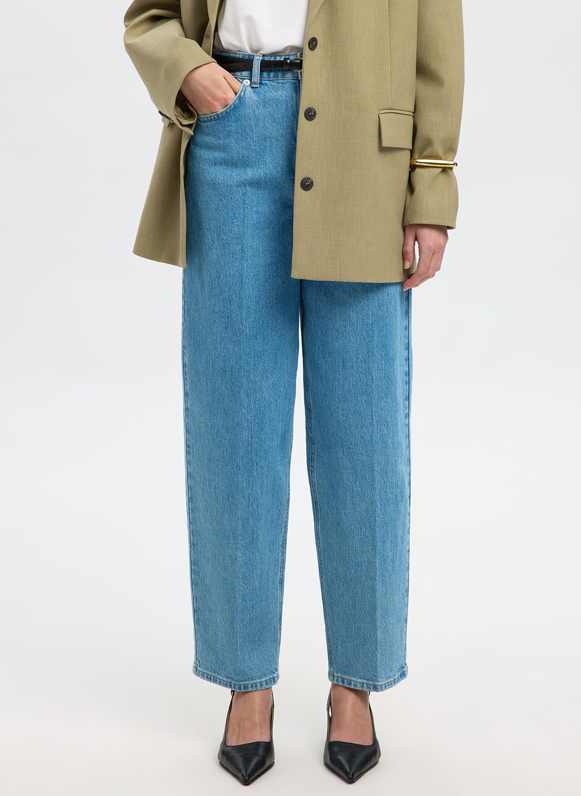 Jean girlfriend en coton bio mélangé SELECTED Bleu