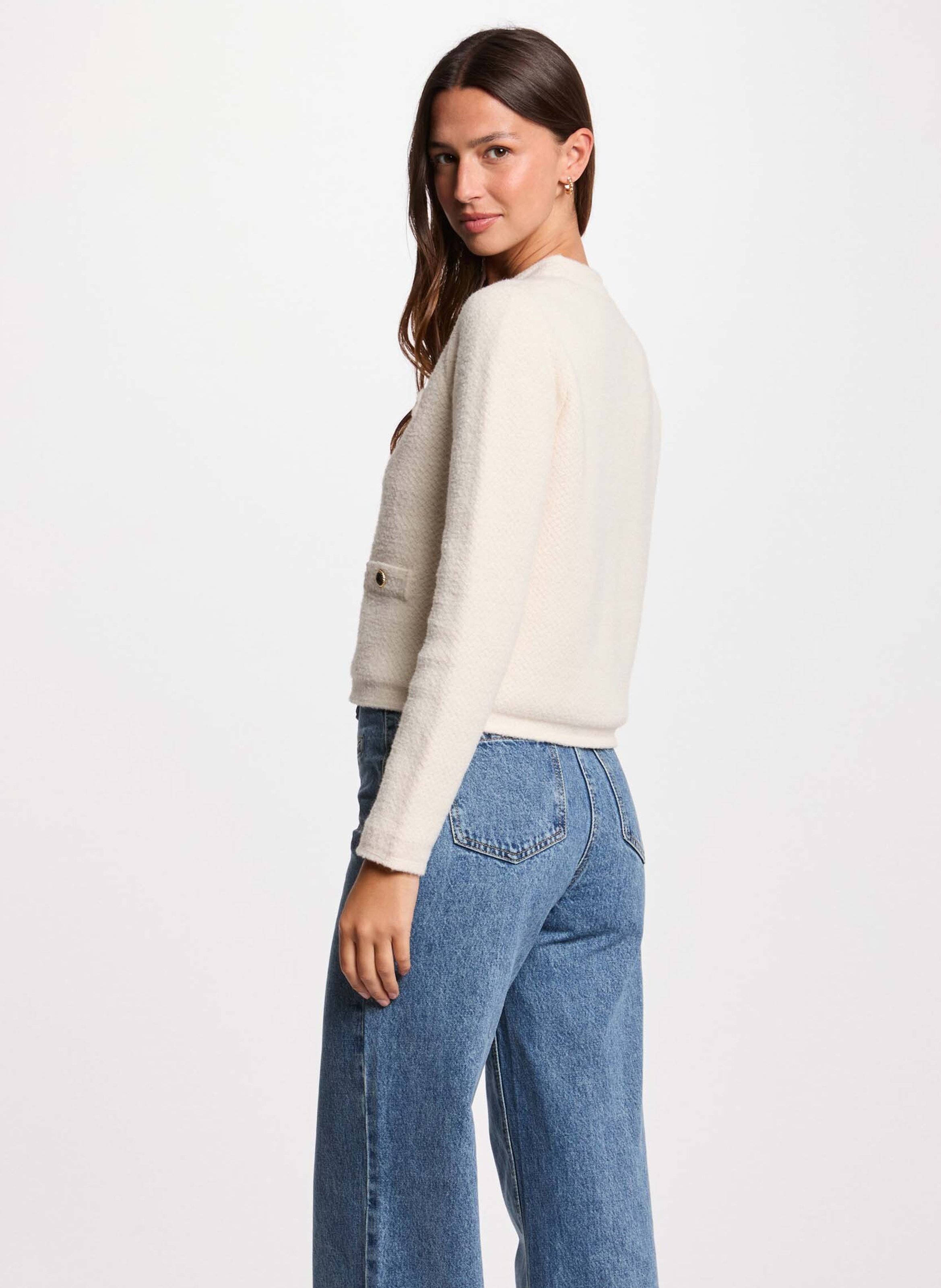 Strickjacke mit Rundhalsausschnitt MORGAN Beige